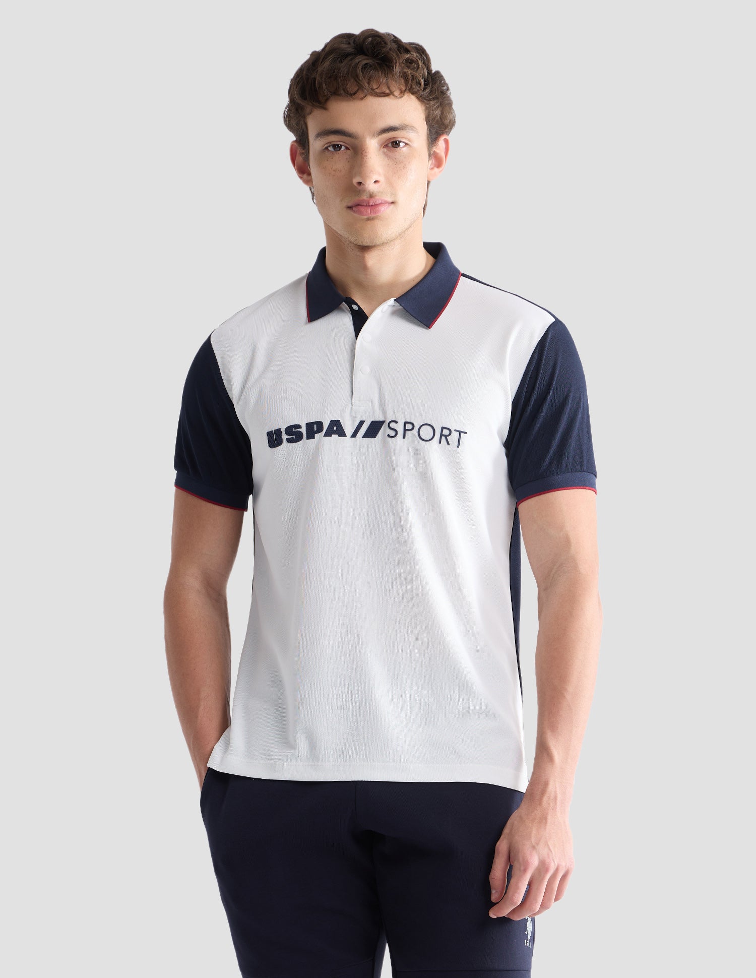 Colourblocked Slim Fit Active Polo Shirt Off White - U.S. Polo Assn. India | Large