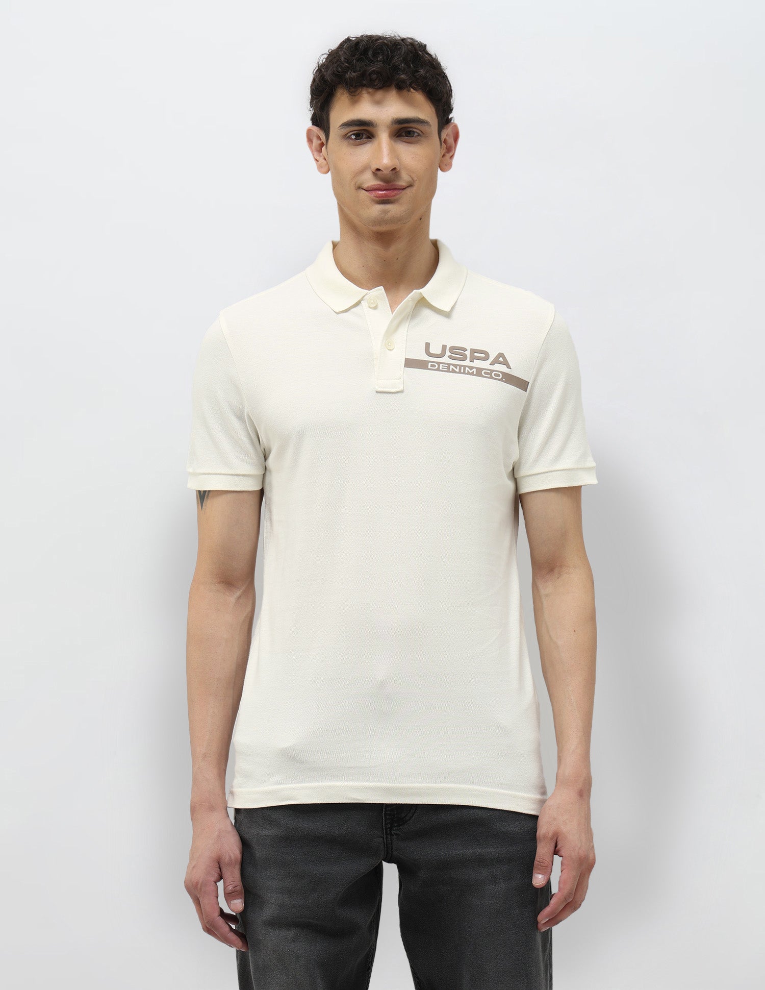 Pure Cotton Muscle Fit Polo Shirt Ivory - U.S. Polo Assn. India | Large