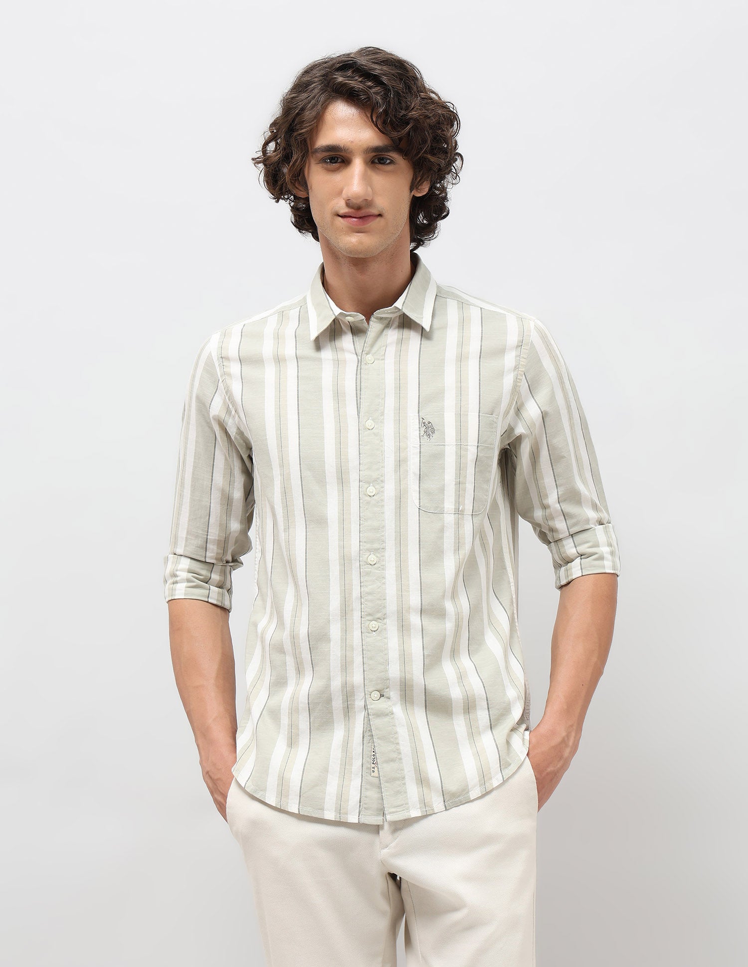 Pure Cotton Slim Fit Shirt Light Olive - U.S. POLO ASSN. | Large