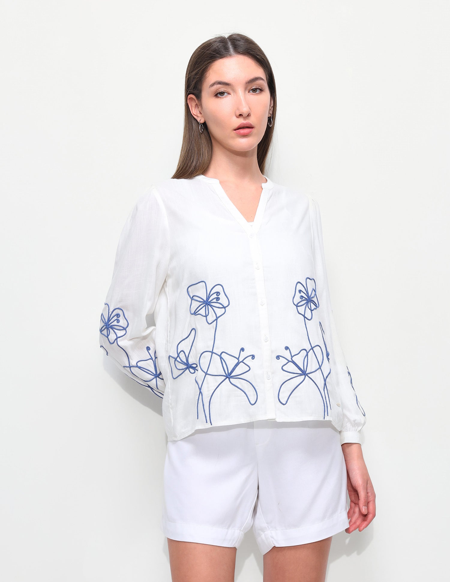 Floral cord embroidered relaxed fit top Off White - U.S. Polo Assn. India | Large