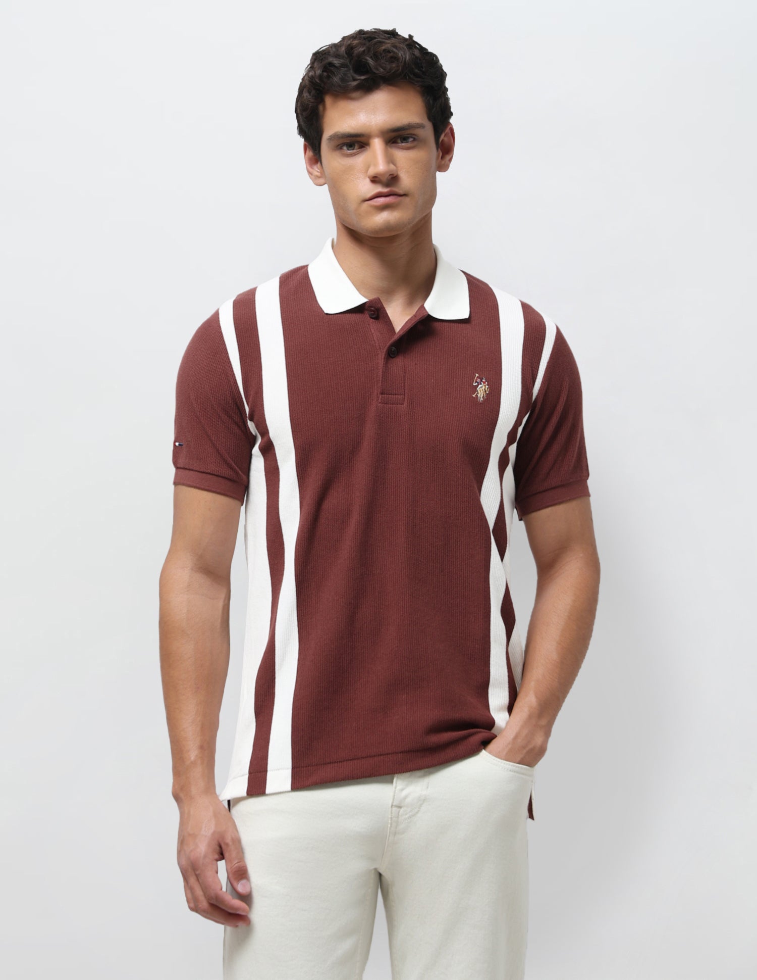 Vertical Striped Slim Fit Polo Shirt Rust - U.S. Polo Assn. India | Large