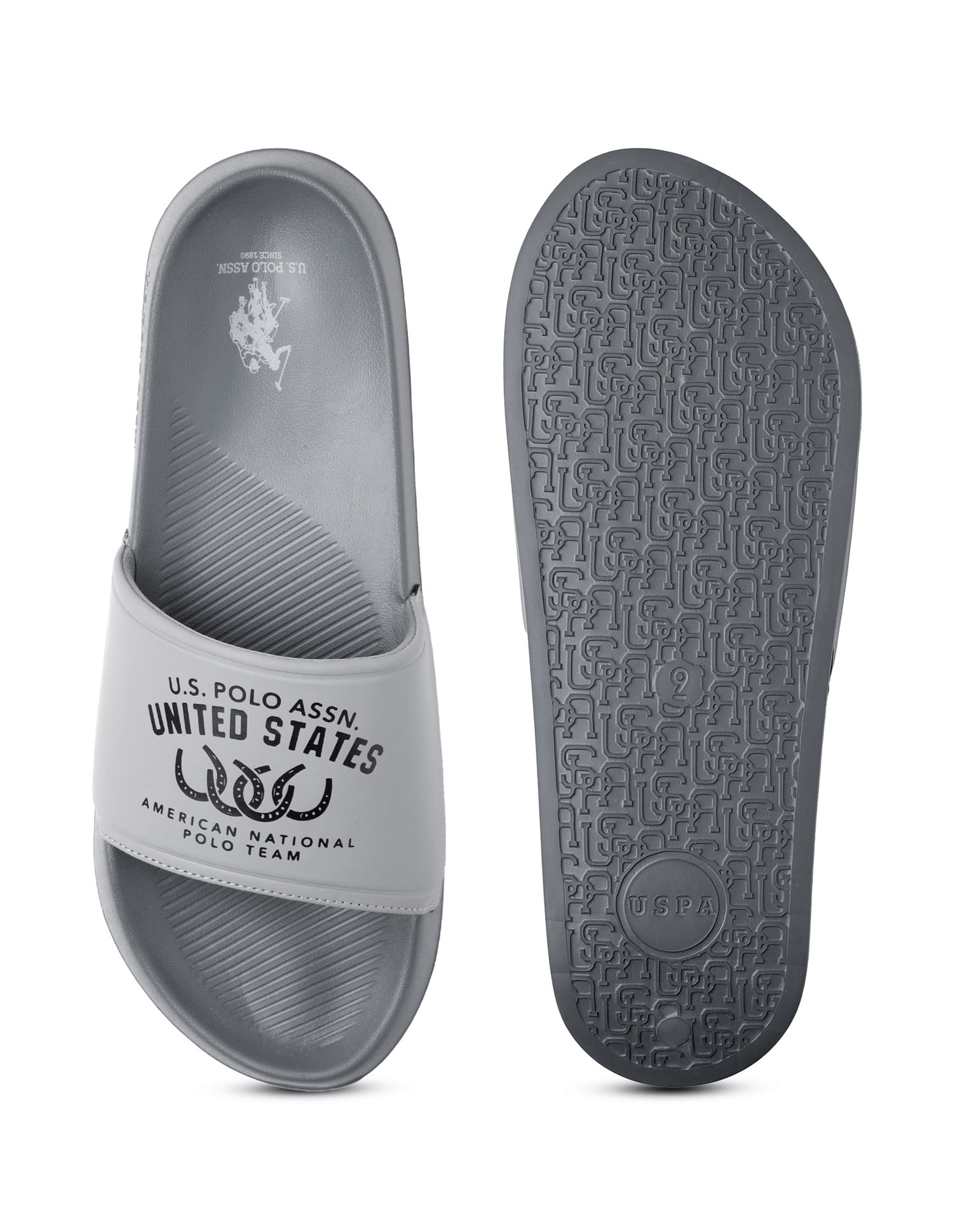 Men Toni Printed Sliders Light Grey - U.S. Polo Assn. India | Large