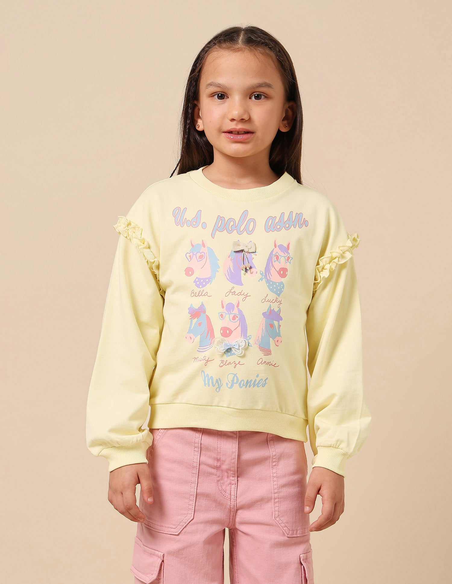 Girls Graphic Brand Printed Sweatshirt Light Yellow - U.S. POLO ASSN. | Large