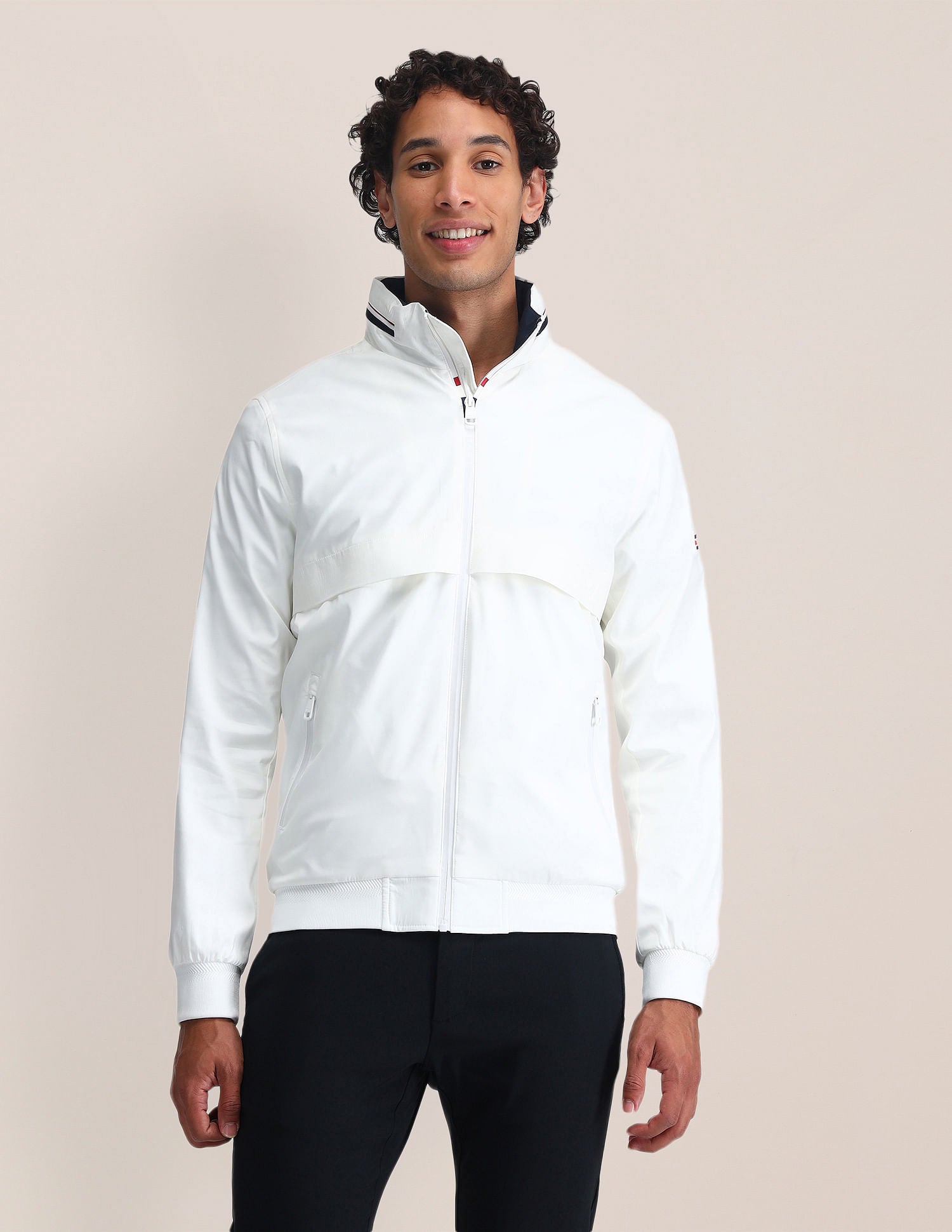 Brand Printed Regular Fit Jacket White - U.S. Polo Assn. India | Large