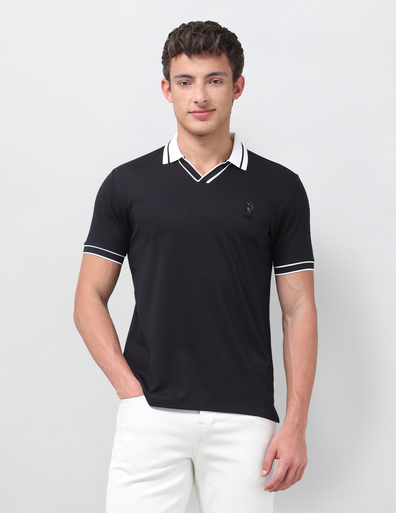 Solid Slim Fit Polo Shirt Black - U.S. Polo Assn. India | Large