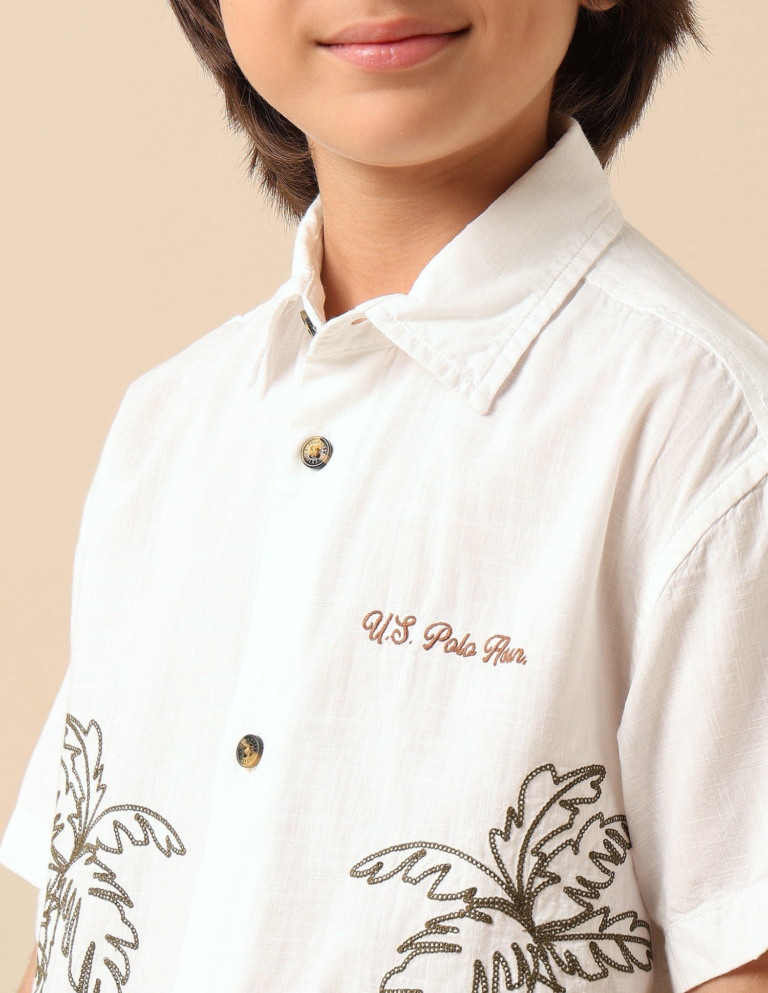 Boys Embroidered Pure Cotton Shirt White - U.S. POLO ASSN. | Large