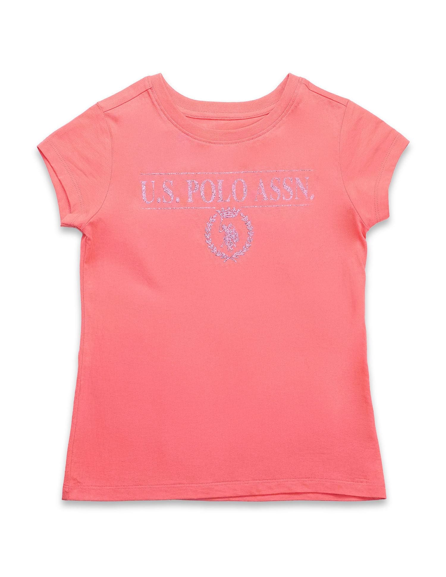 Girls Brand Printed Regular Fit T-Shirt Coral - U.S. POLO ASSN. | Large