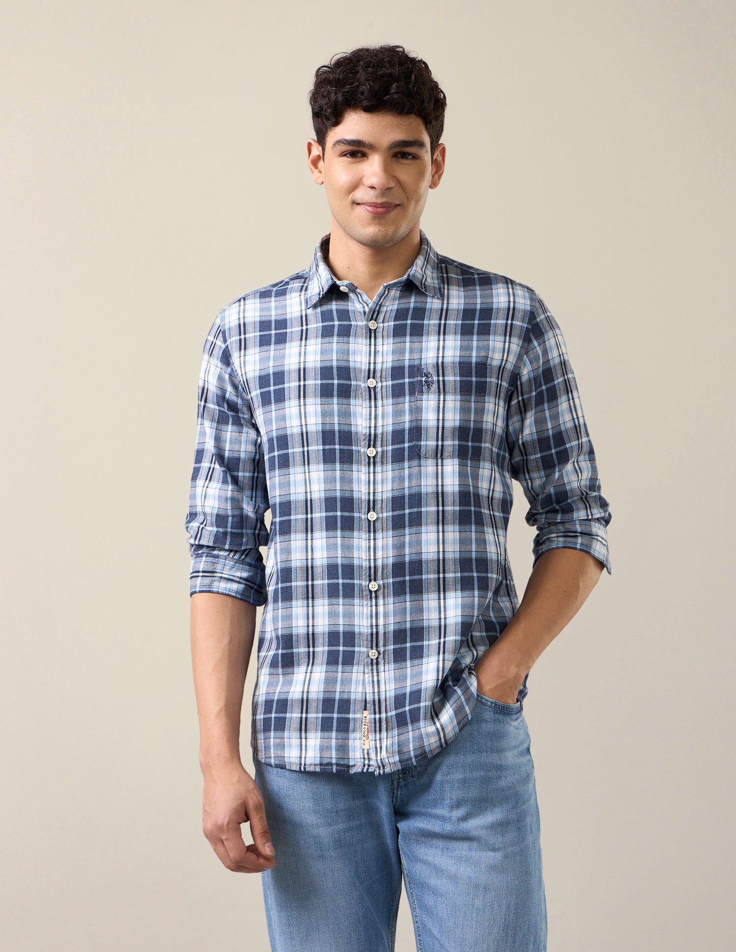 Plaid Checked Twill Shirt Blue - U.S. Polo Assn. India | Large