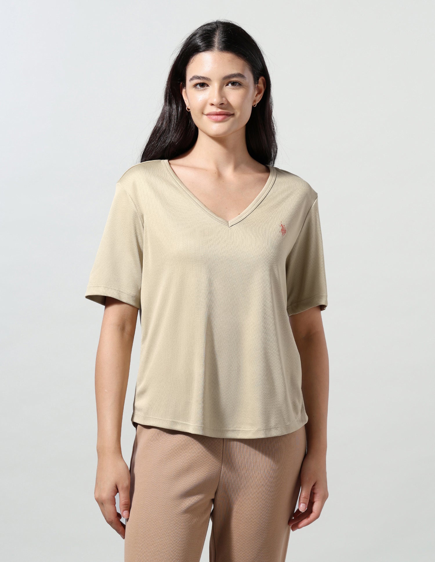 Solid Fitted T-Shirt Beige - U.S. Polo Assn. India | Large