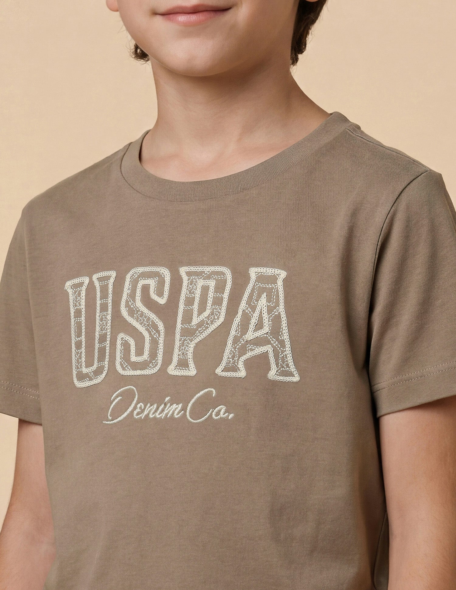 Brand Embroidered Regular Fit T-Shirt Beige - U.S. Polo Assn. India | Large