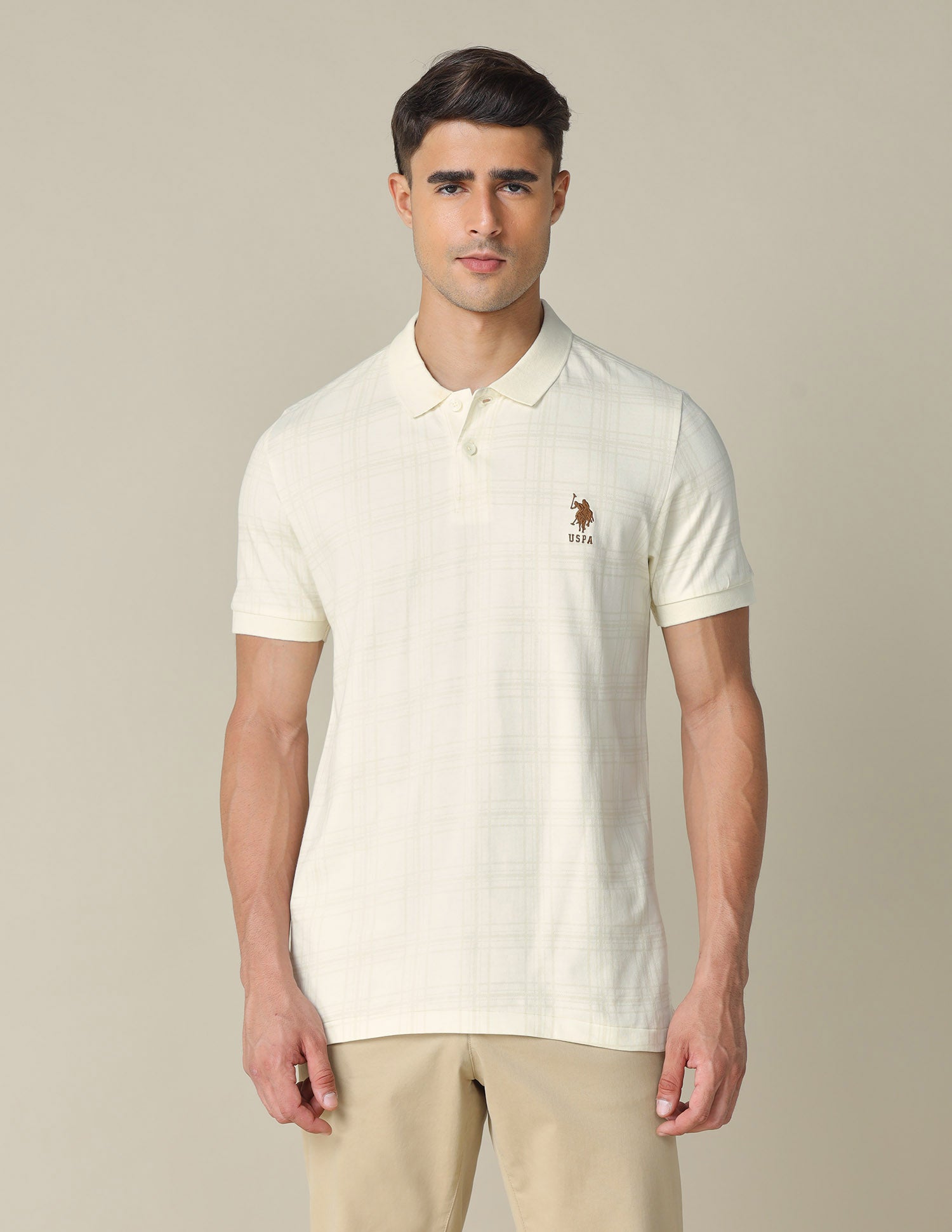 All-Over Printed Regular Fit Polo Shirt Off White - U.S. Polo Assn. India | Large
