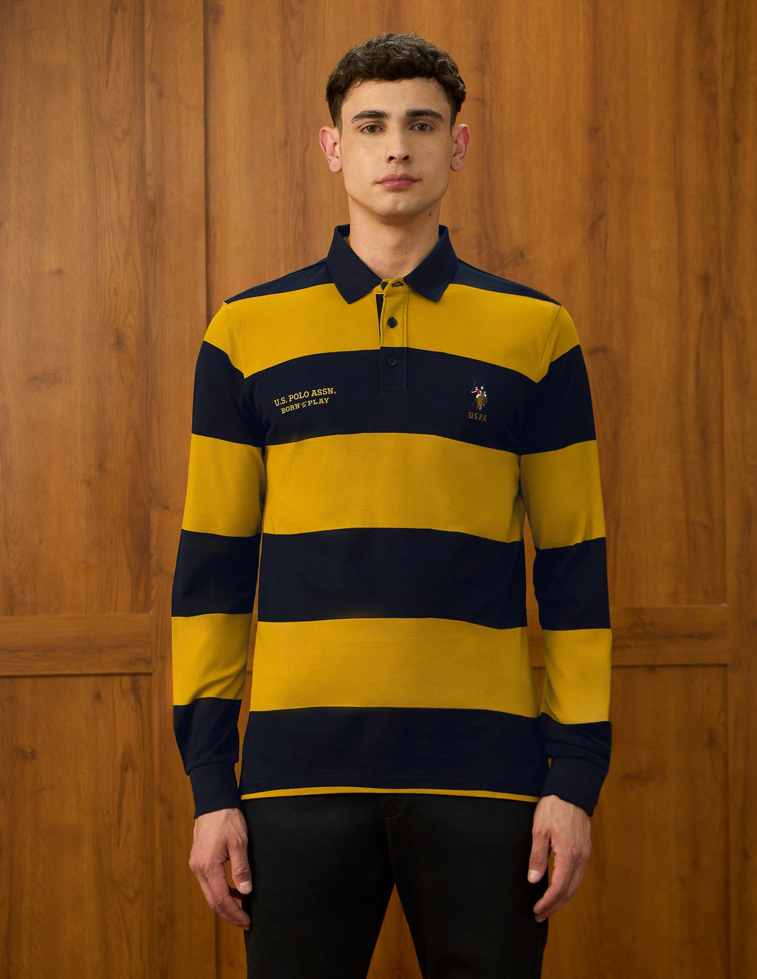 Horizontal Striped Varsity Theatre Polo Shirt Dark Yellow - U.S. POLO ASSN. | Large