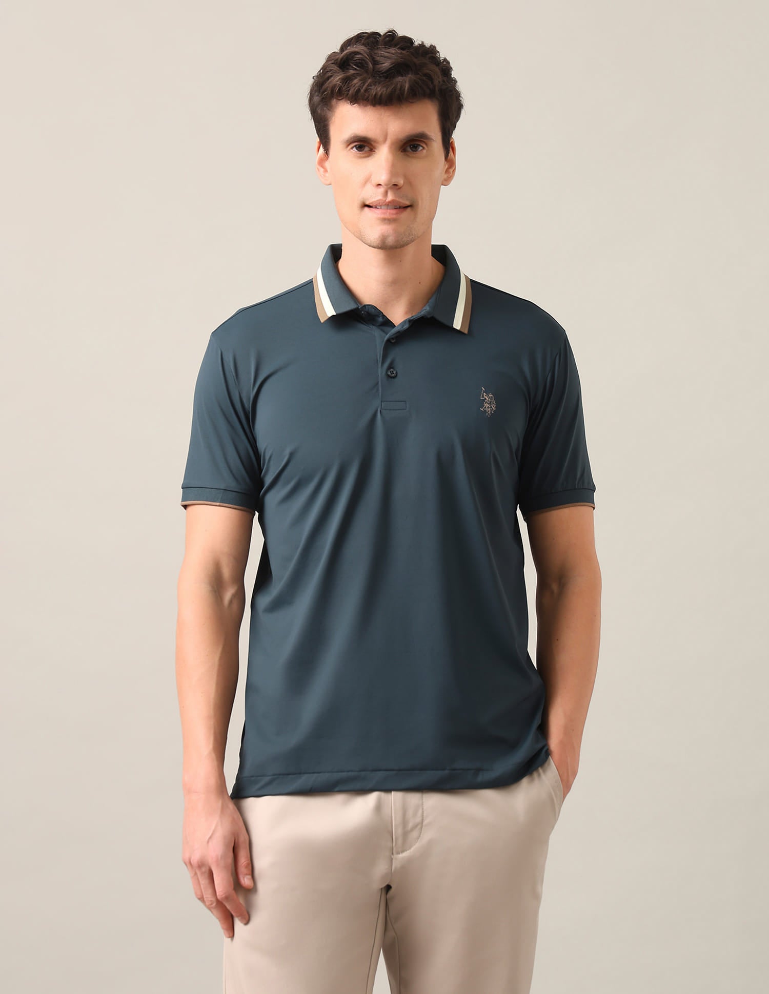 Solid Slim Fit Polo Shirt Green - U.S. Polo Assn. India | Large