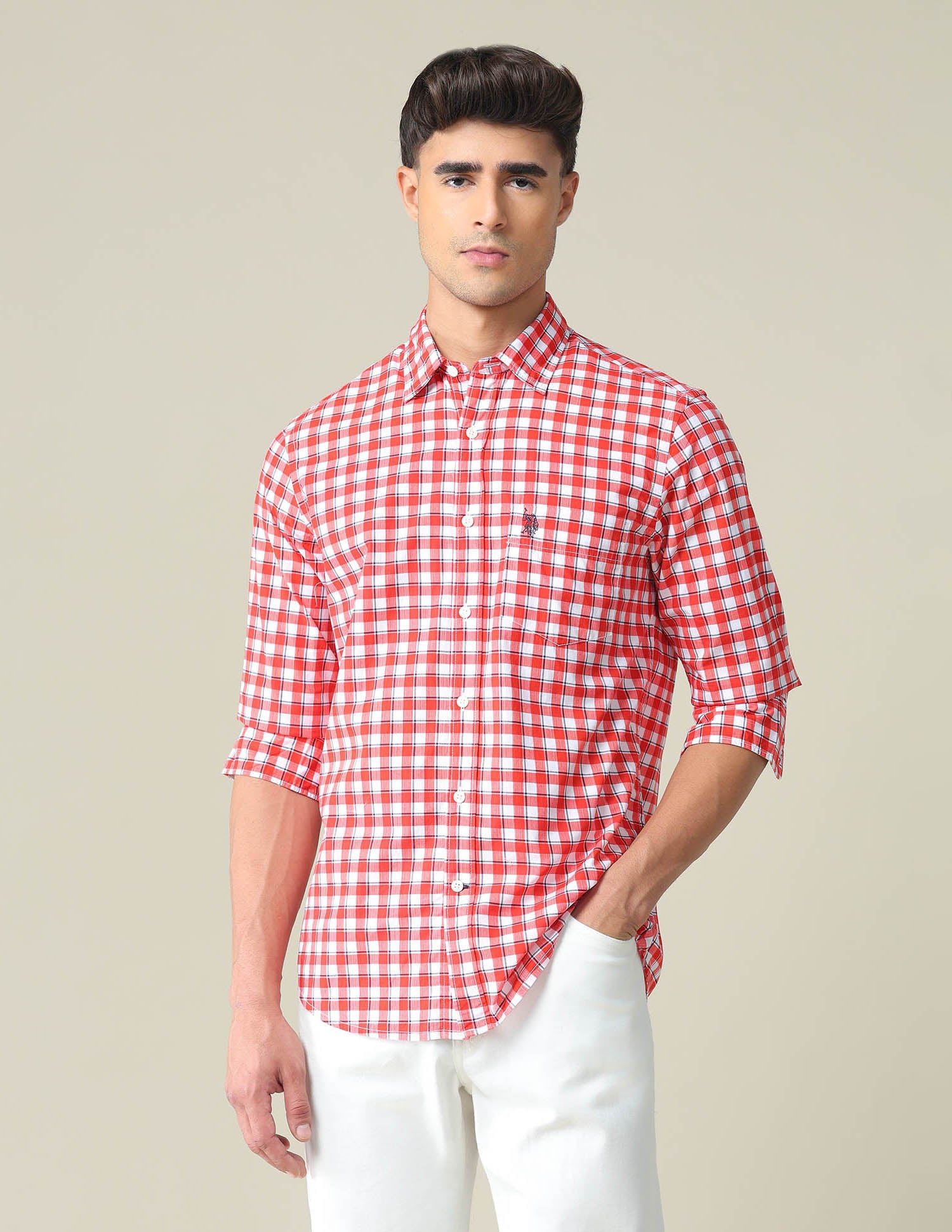 Plaid Tailored Fit Shirt Red - U.S. POLO ASSN. | Large