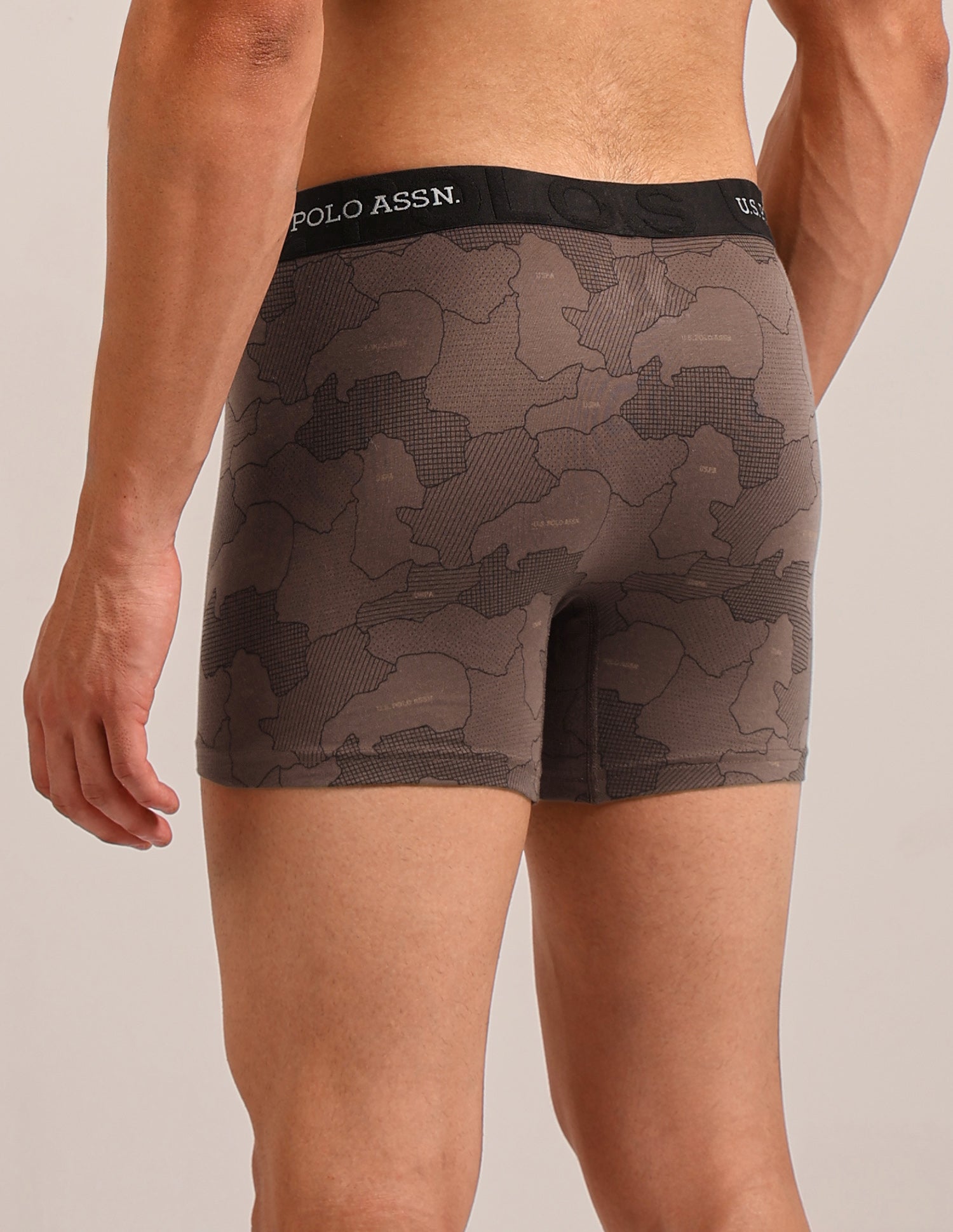 Printed Cotton Stretch Essential OET22 Long Trunk - Pack Of 2 Pale Olive Green/Bracken - U.S. Polo Assn. India | Large