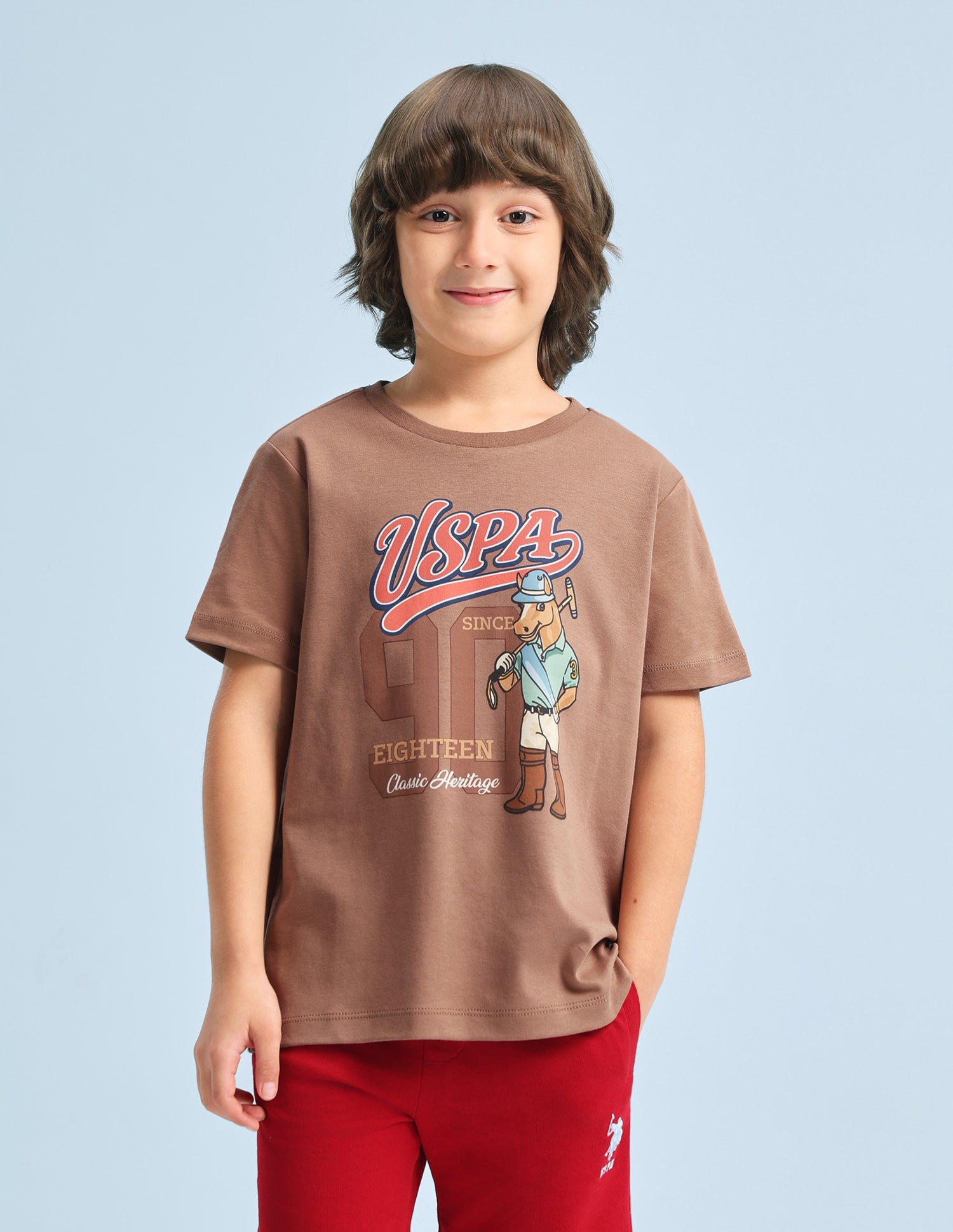 Graphic Brand Printed Regular Fit T-Shirt Light Brown - U.S. Polo Assn. India | Large