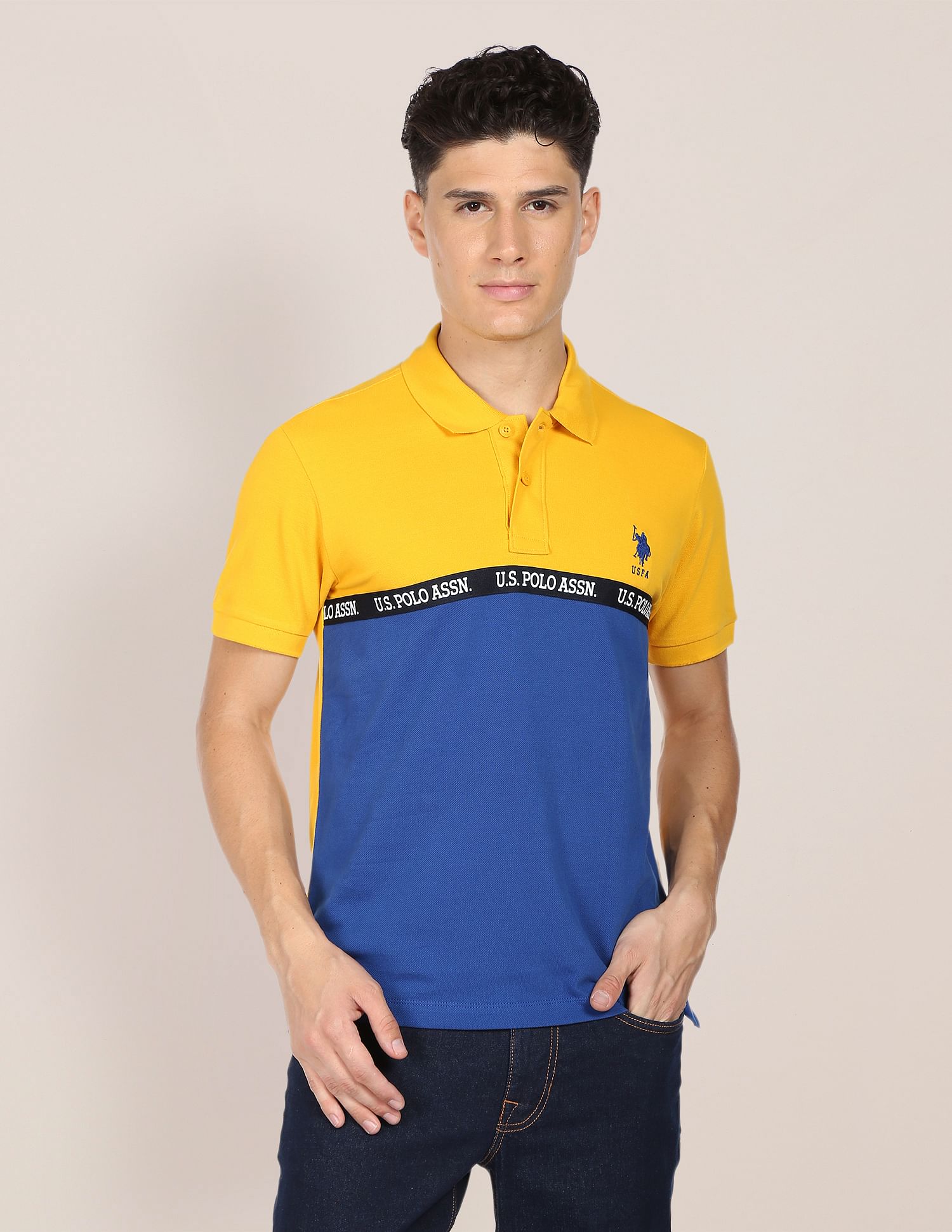 Logo Tape Polo Shirt Chrome Yellow and Blue - U.S. Polo Assn. India | Large