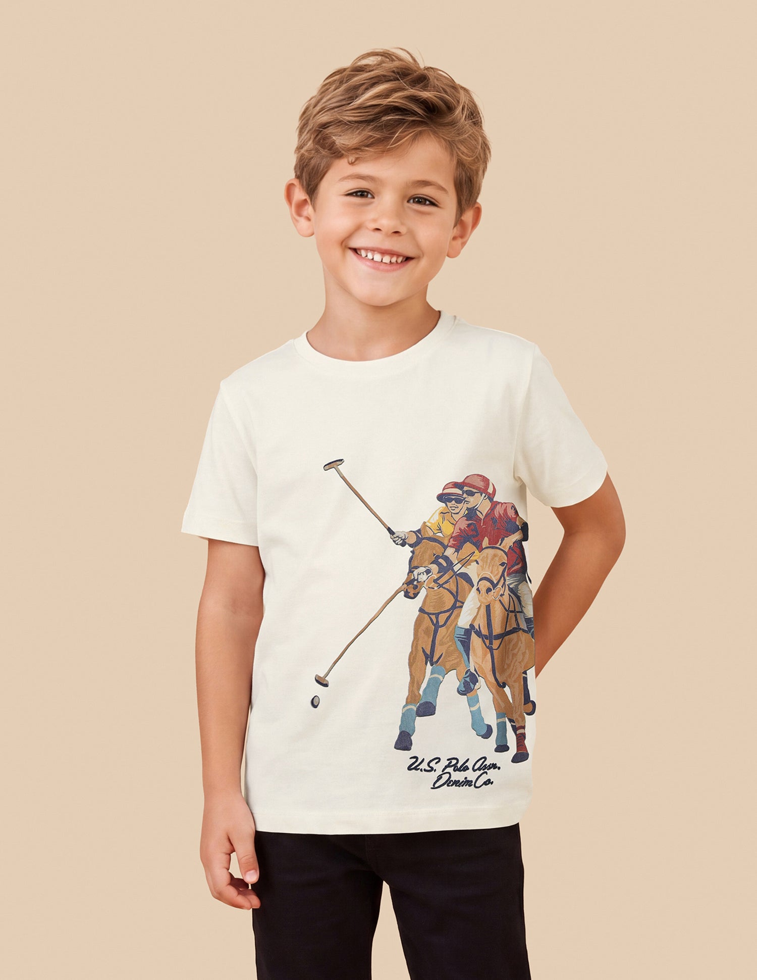 Graphic Brand Printed Regular Fit T-Shirt Ivory - U.S. Polo Assn. India | Large