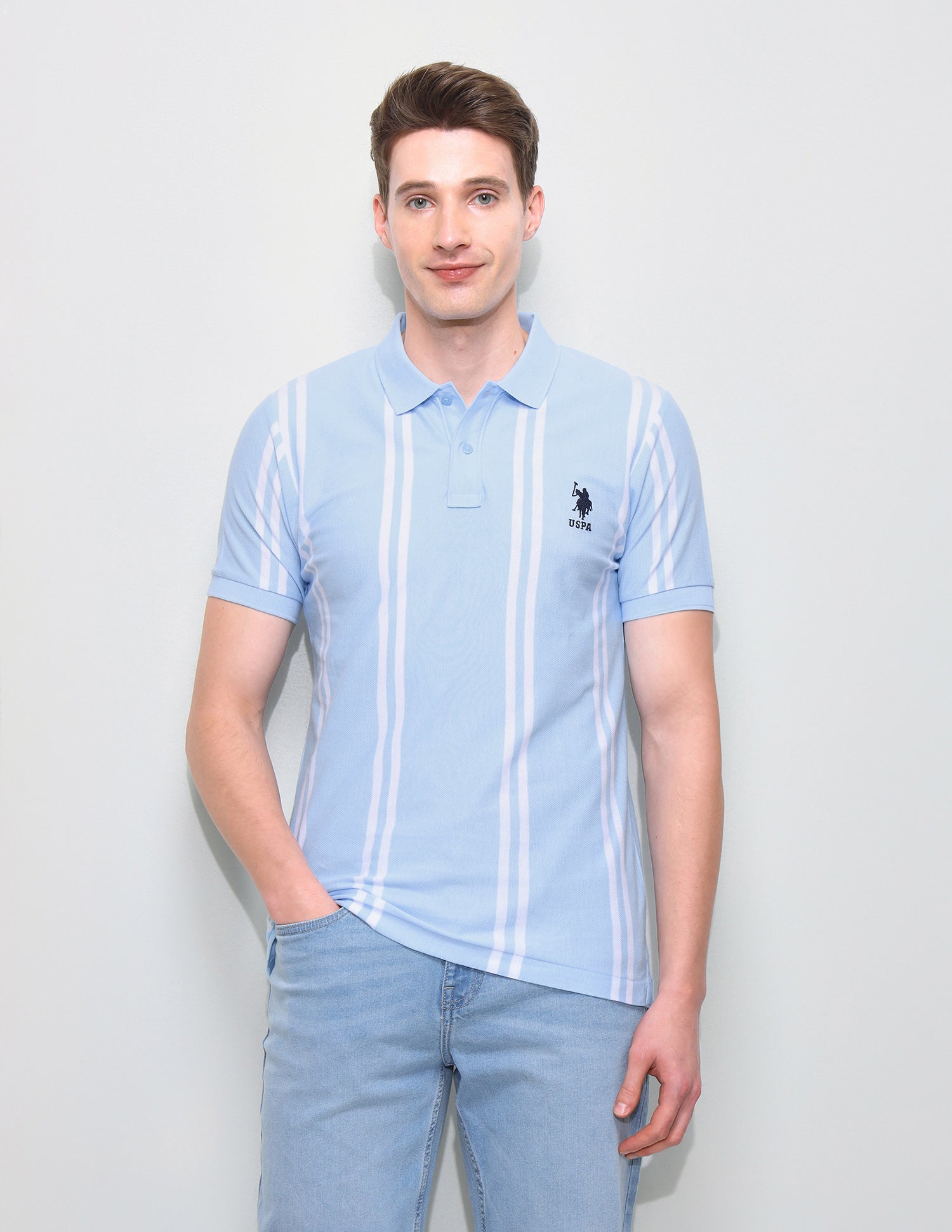 Vertical Striped Slim Fit Polo Shirt Blue - U.S. Polo Assn. India | Large