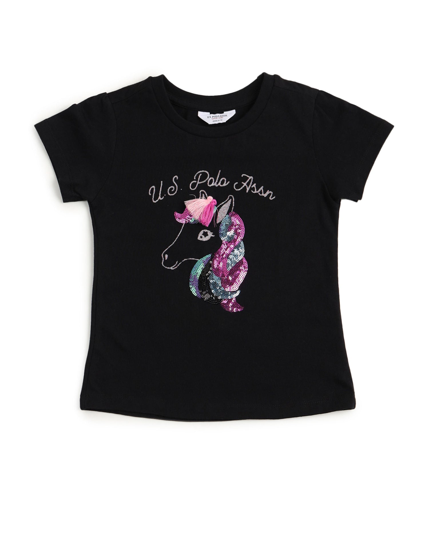 Girls Embellished Crew Neck T-Shirt Black - U.S. Polo Assn. India | Large