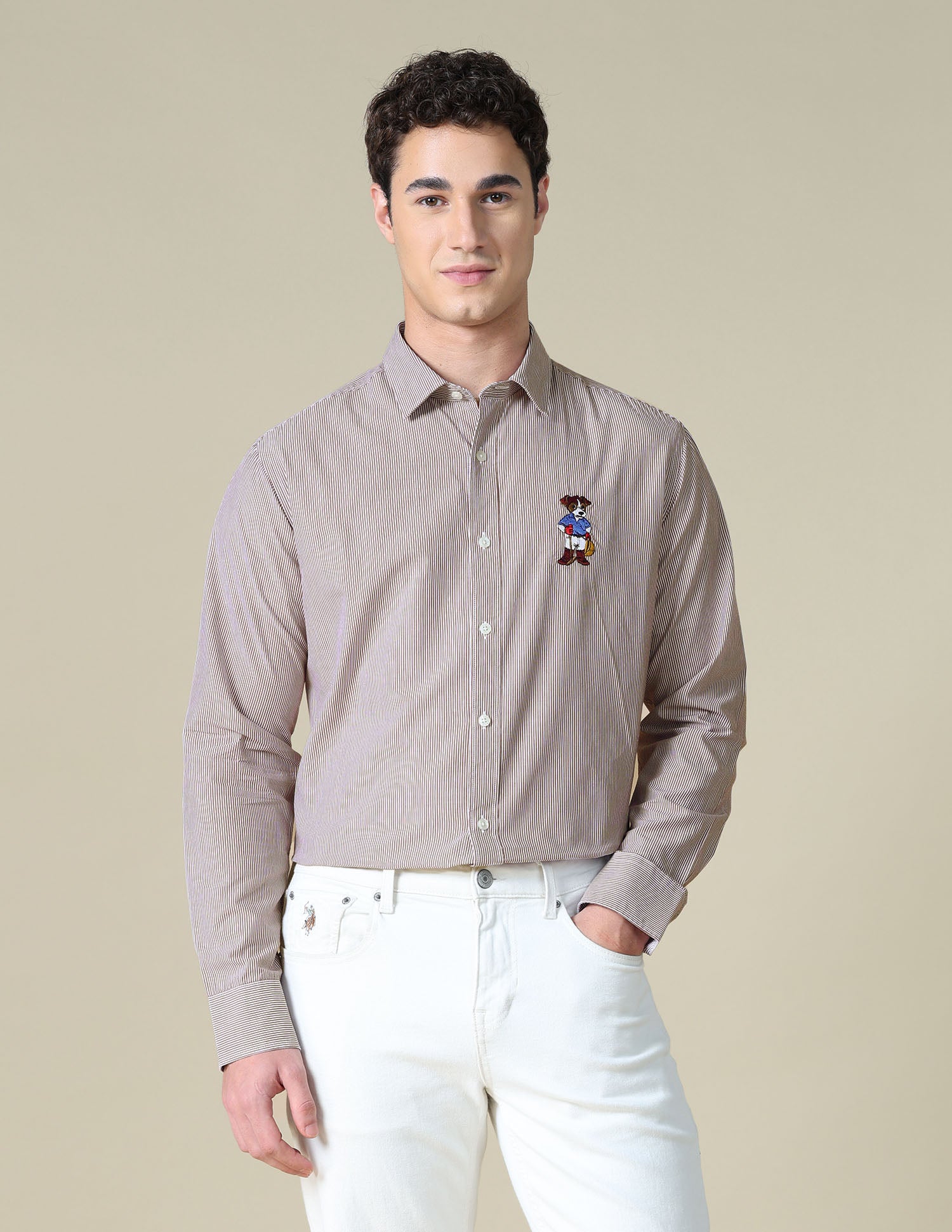 Vertical Striped Tailored Fit Shirt Brown - U.S. Polo Assn. India | Large