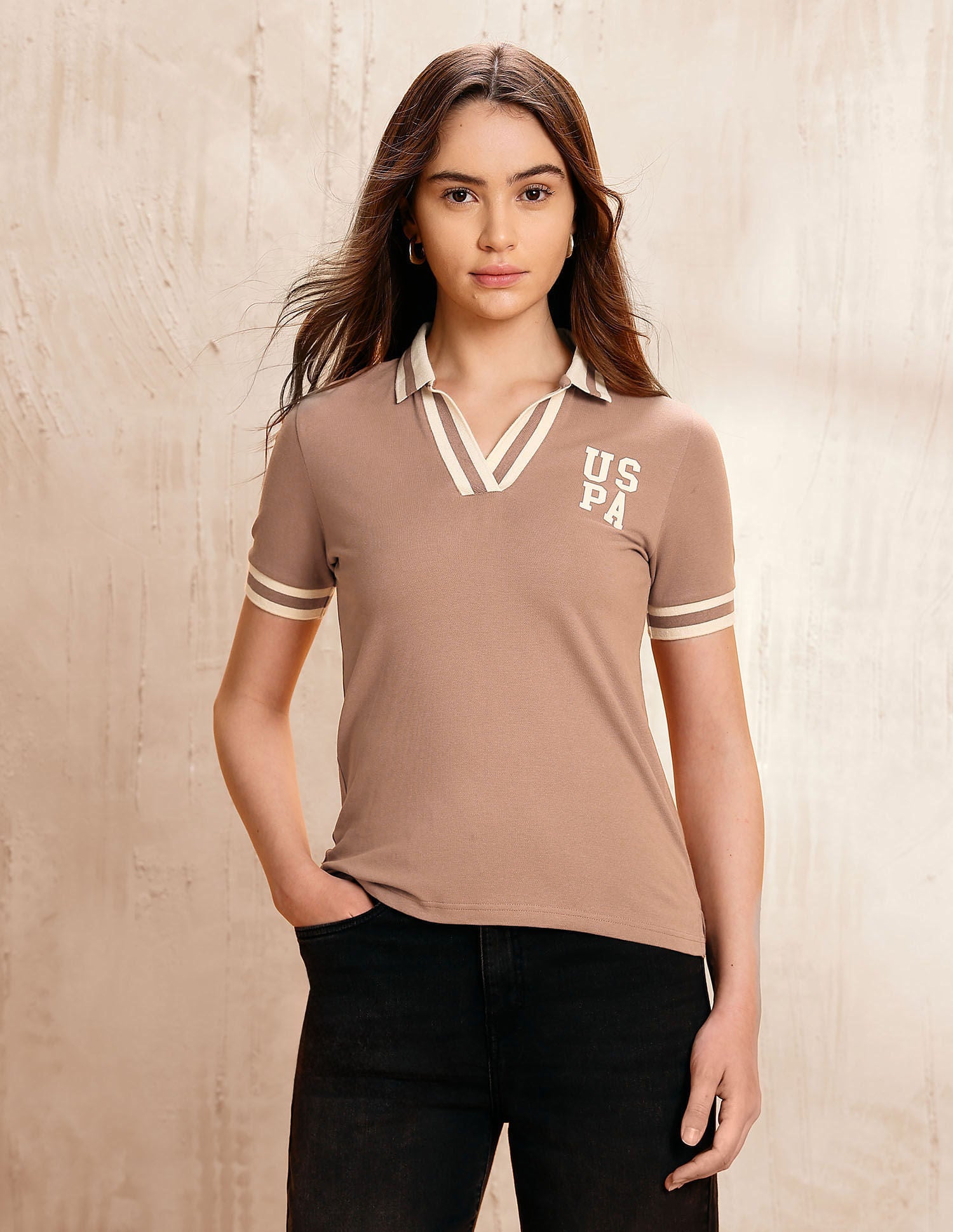 Regular Fit Solid Polo Shirt Brown - U.S. Polo Assn. India | Large