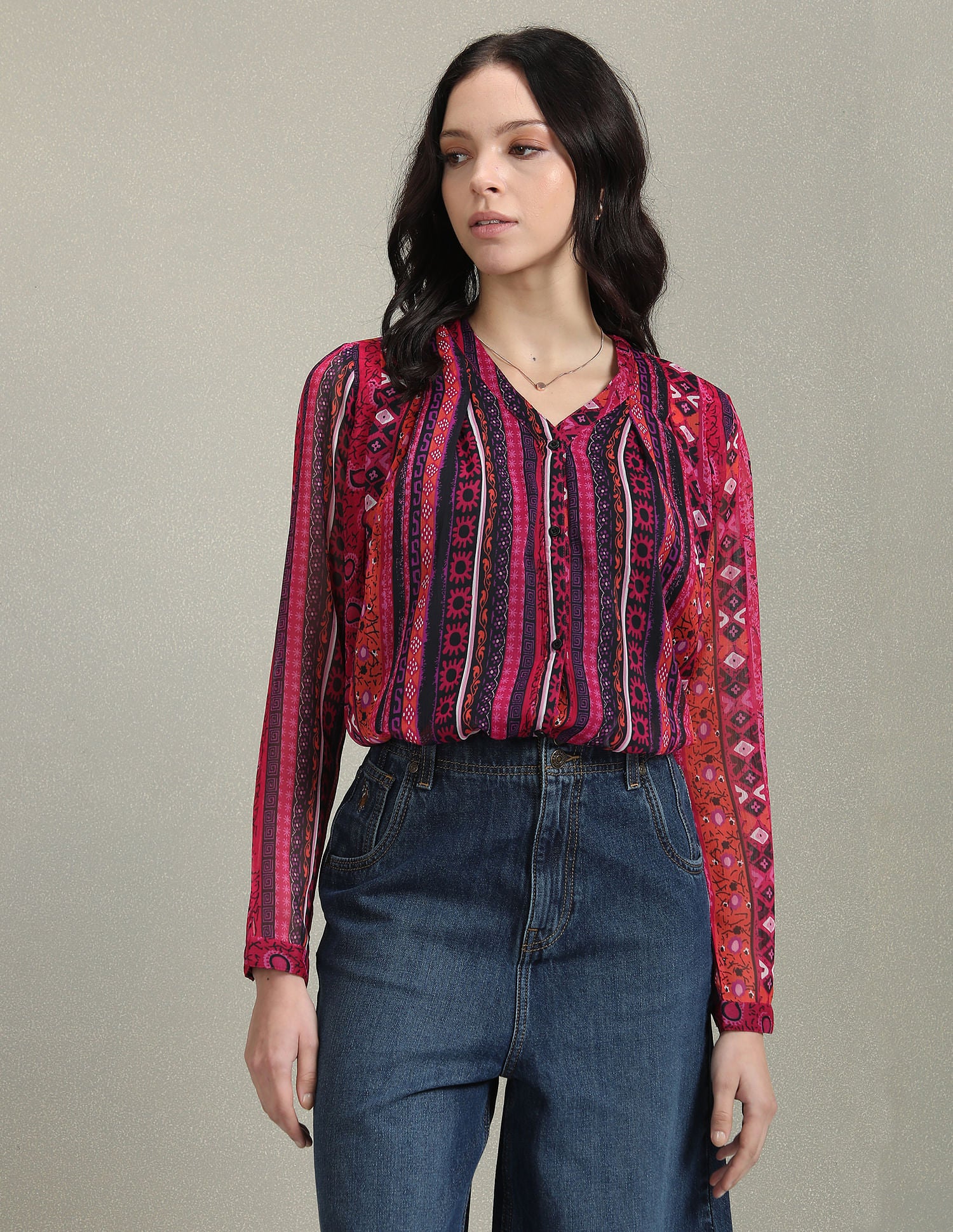 V-Neck Graphic Print Top Fuschia - U.S. POLO ASSN. | Large