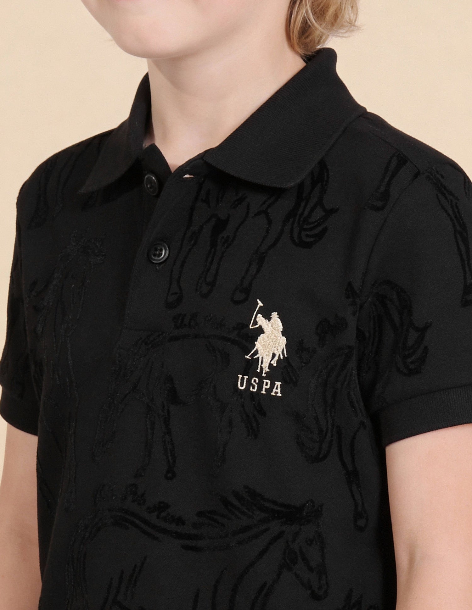 Graphic Printed Regular Fit Polo Shirt Black - U.S. Polo Assn. India | Large