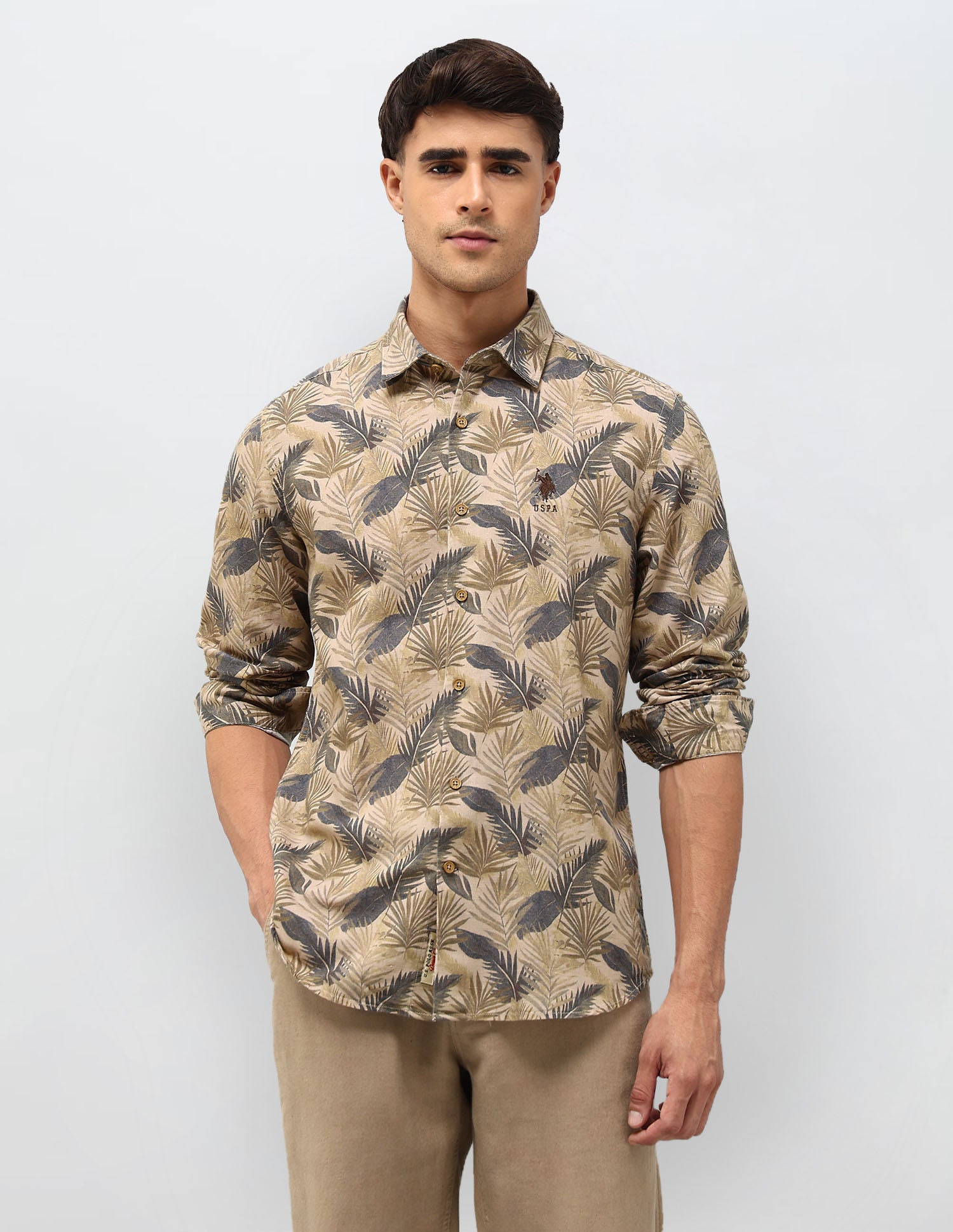 Tropical Printed Regular Fit shirt Olive - U.S. POLO ASSN. | Large