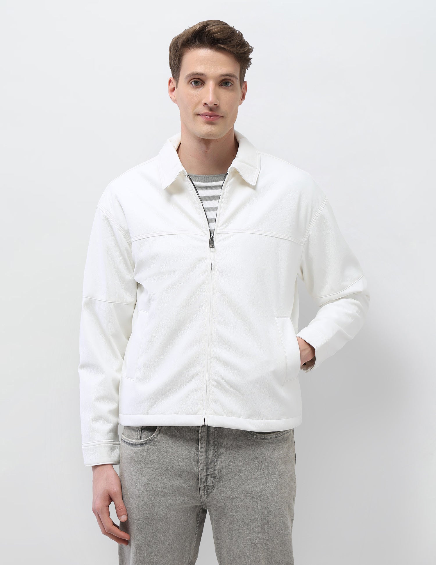 Solid Regular Fit Jacket Ivory - U.S. Polo Assn. India | Large