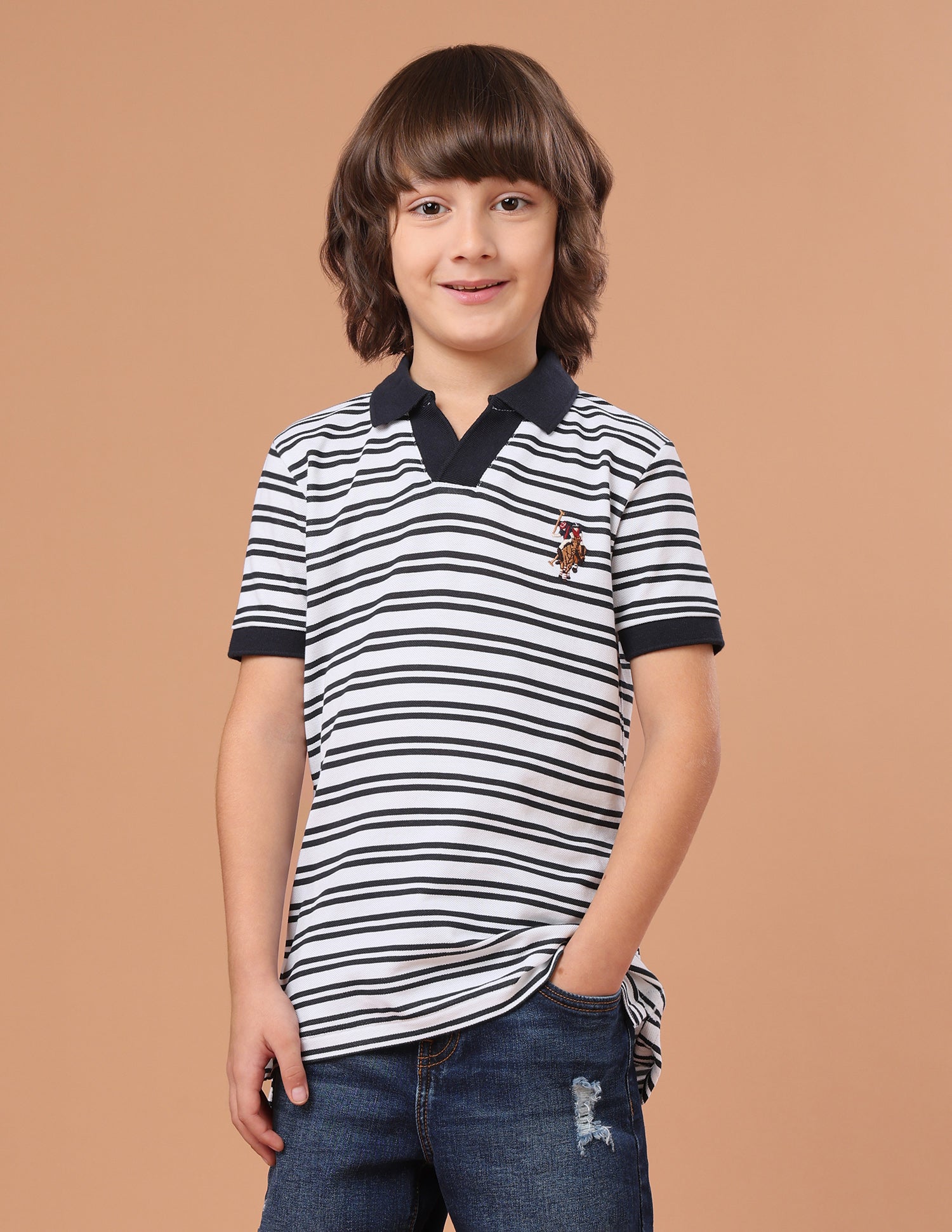 Horizontal Striped Regular Fit Polo Shirt Navy - U.S. Polo Assn. India | Large