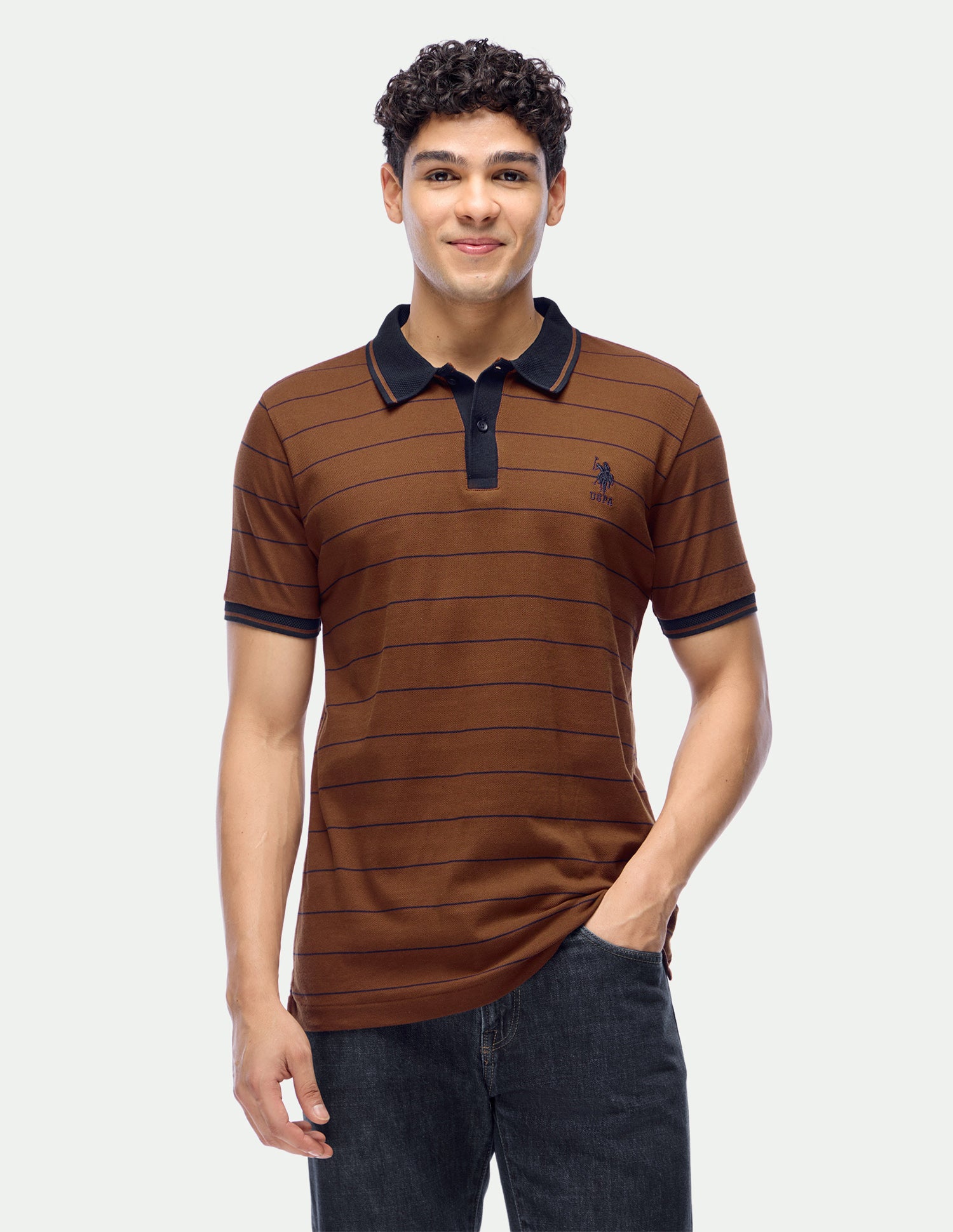 Slim Fit Horizontal Striped Polo Shirt Brown - U.S. Polo Assn. India | Large