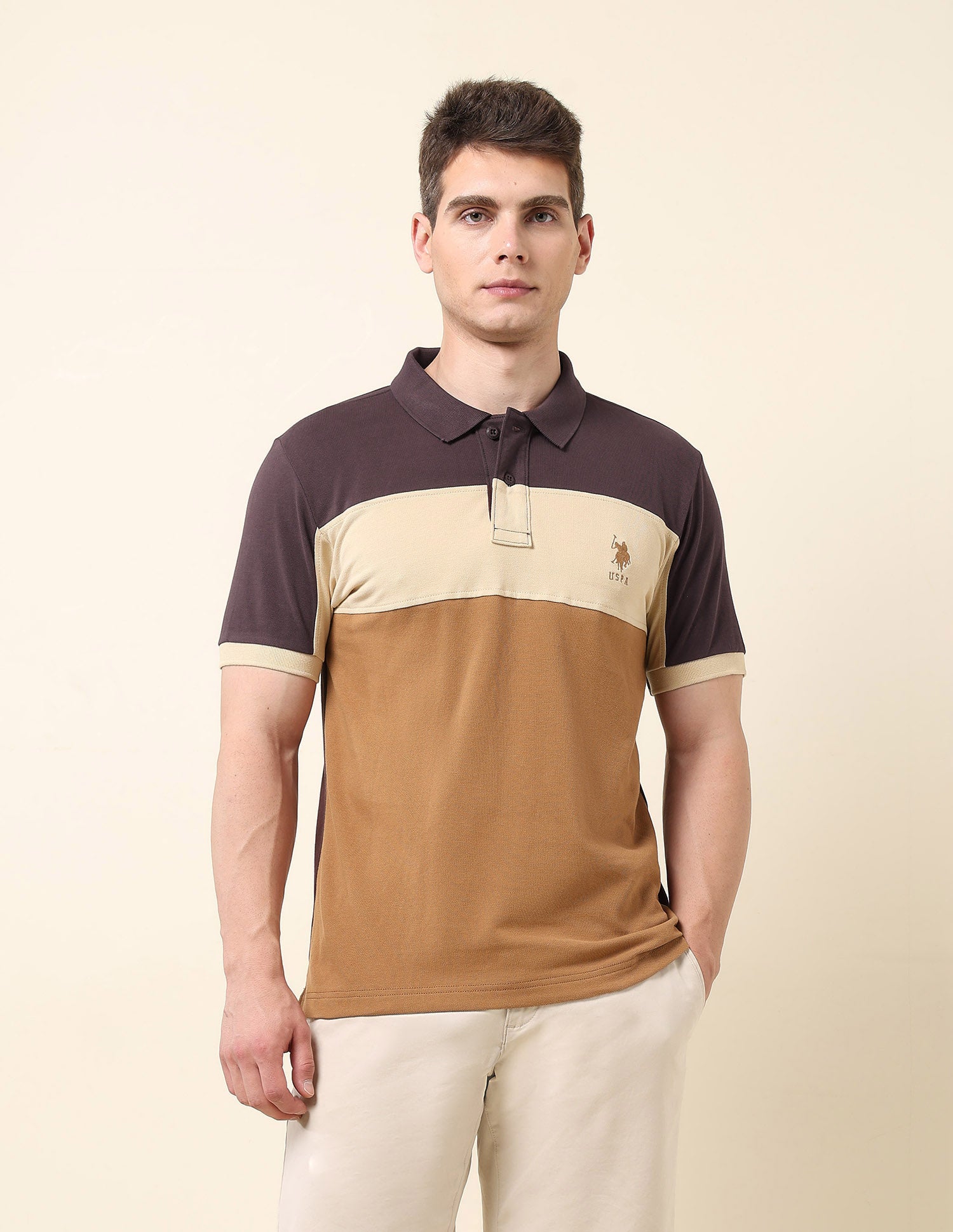 Colourblocked Classic Polo Shirt Dark Brown - U.S. POLO ASSN. | Large