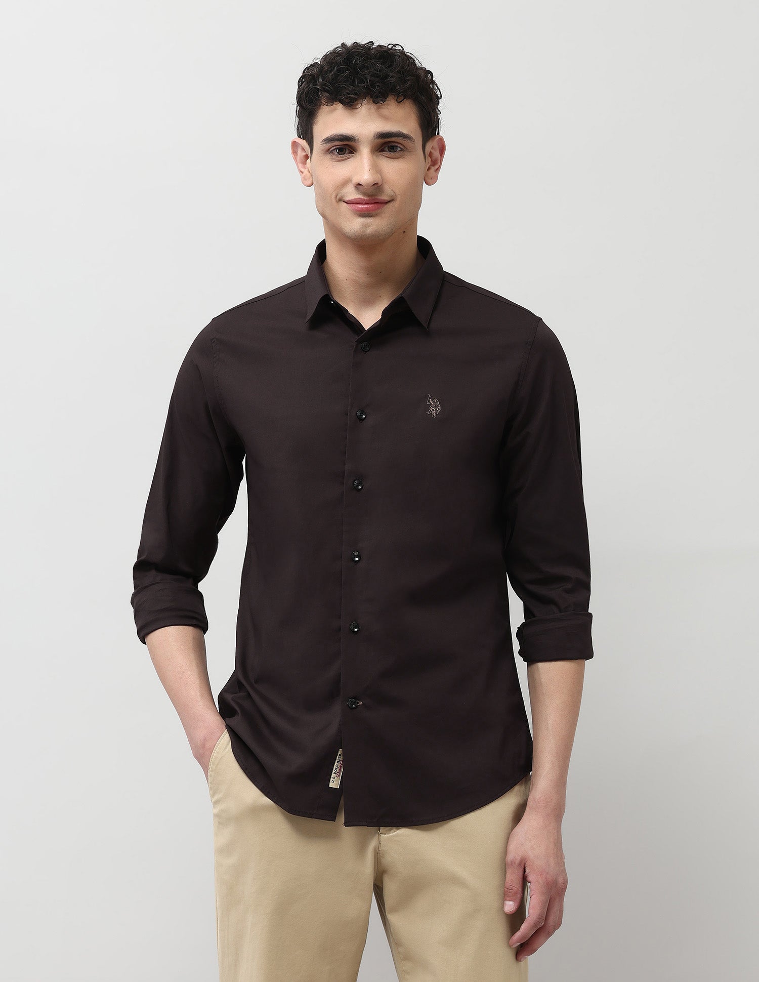 Solid Regular Fit Shirt Choco - U.S. Polo Assn. India | Large