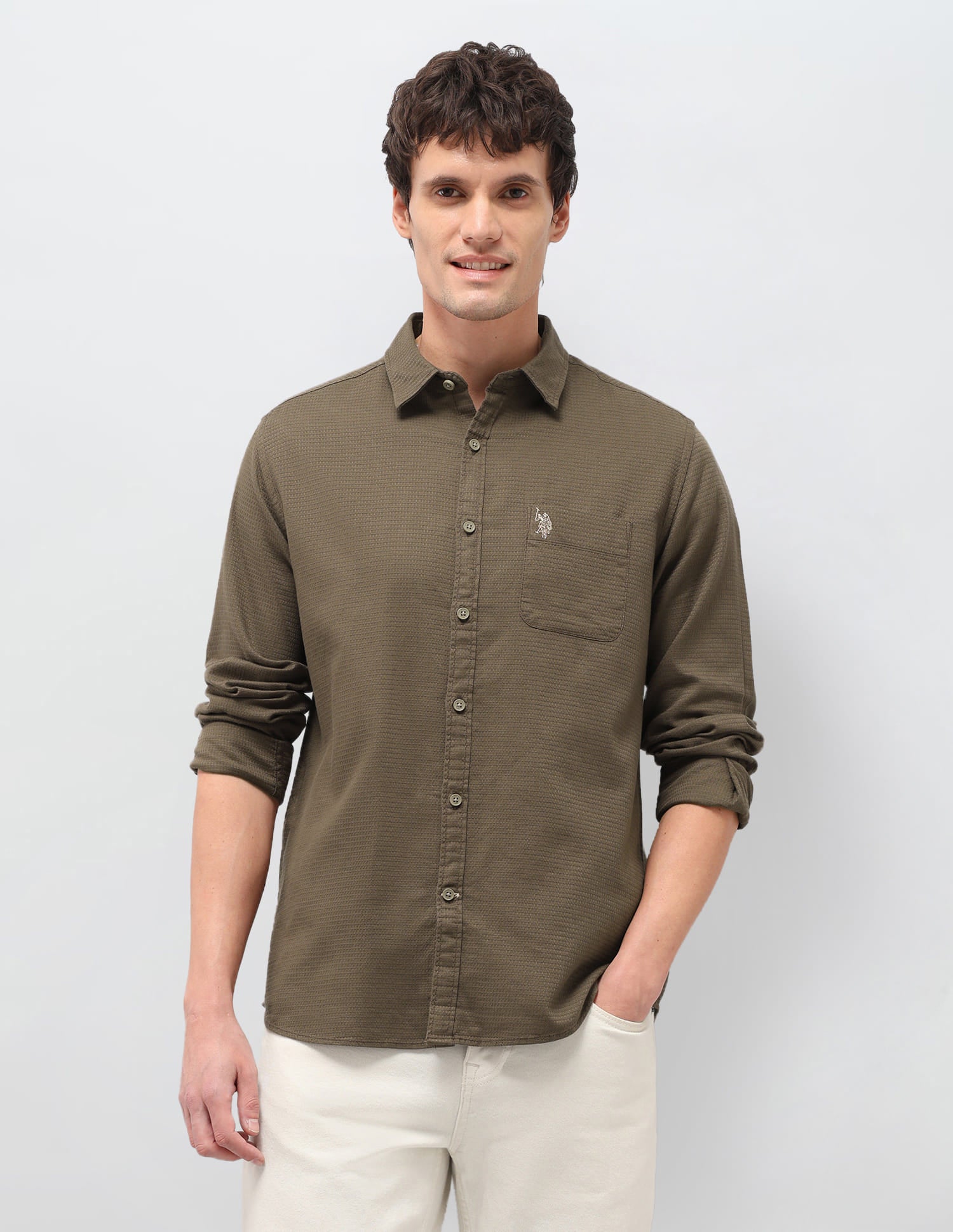 Solid Regular Fit Shirt Brown - U.S. Polo Assn. India | Large