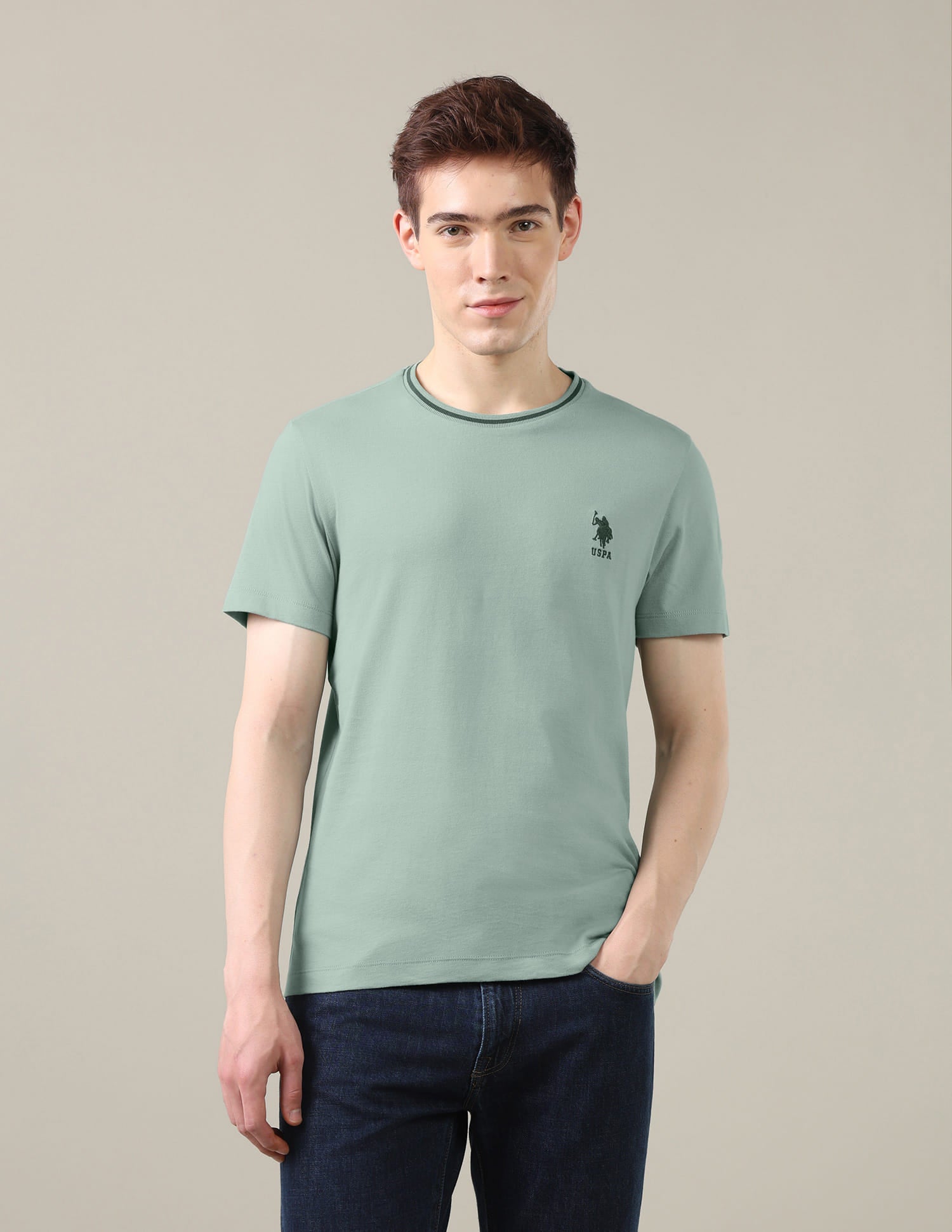 Solid Regular Fit T-Shirt Green - U.S. Polo Assn. India | Large