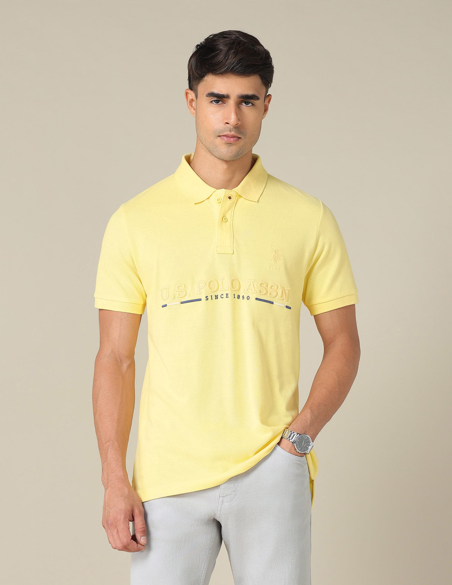 Brand Embroidered Regular Fit Polo Shirt Light Yellow - U.S. POLO ASSN. | Large