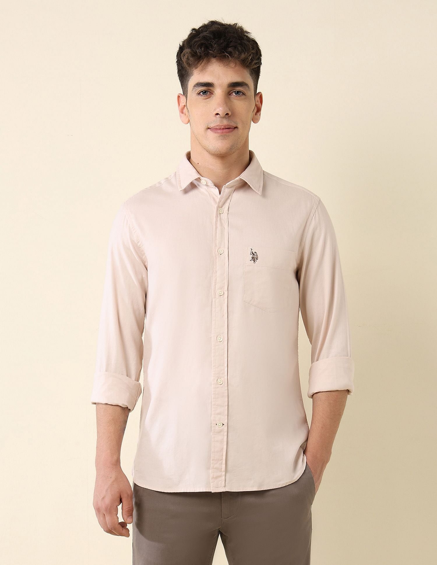 Tailored Fit Dobby Shirt Ivory - U.S. Polo Assn. India | Large