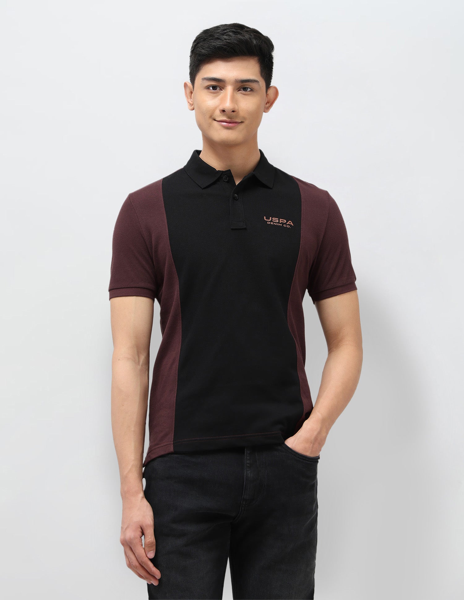 Colourblocked Pure Cotton Polo Shirt Dark Brown - U.S. Polo Assn. India | Large