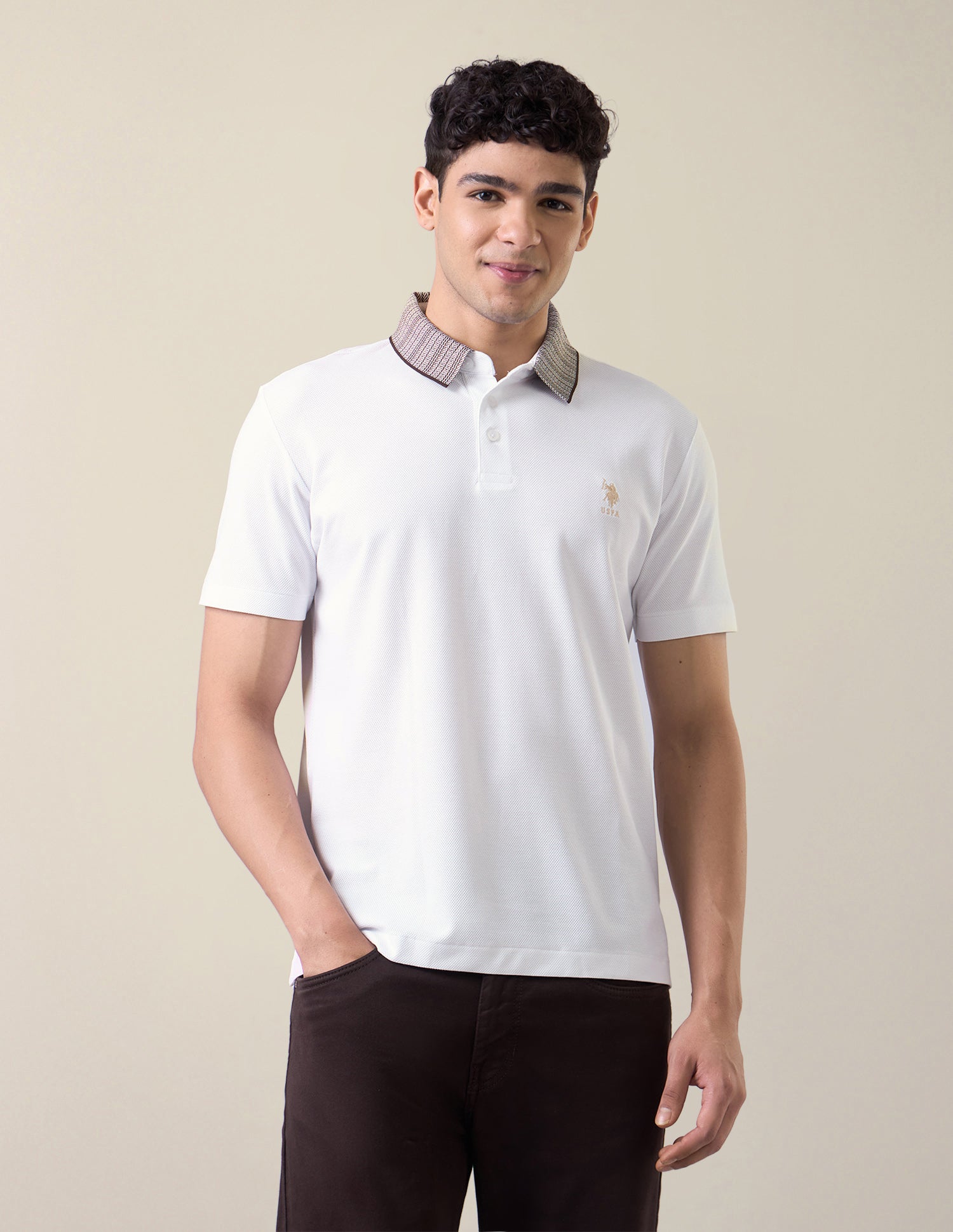 Solid Slim Fit Polo Shirt Ivory - U.S. Polo Assn. India | Large