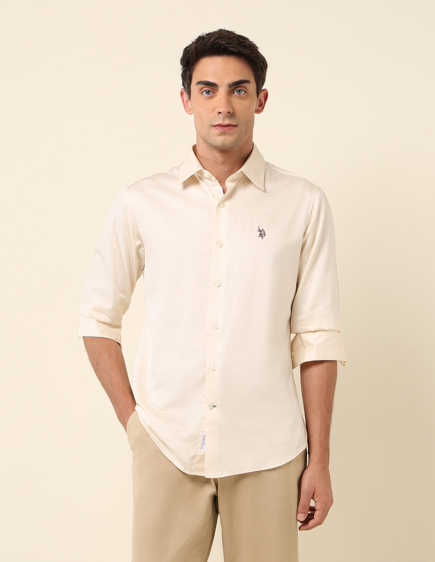 Tailored Fit Satin Pure Cotton Shirt Light Yellow - U.S. Polo Assn. India | Large