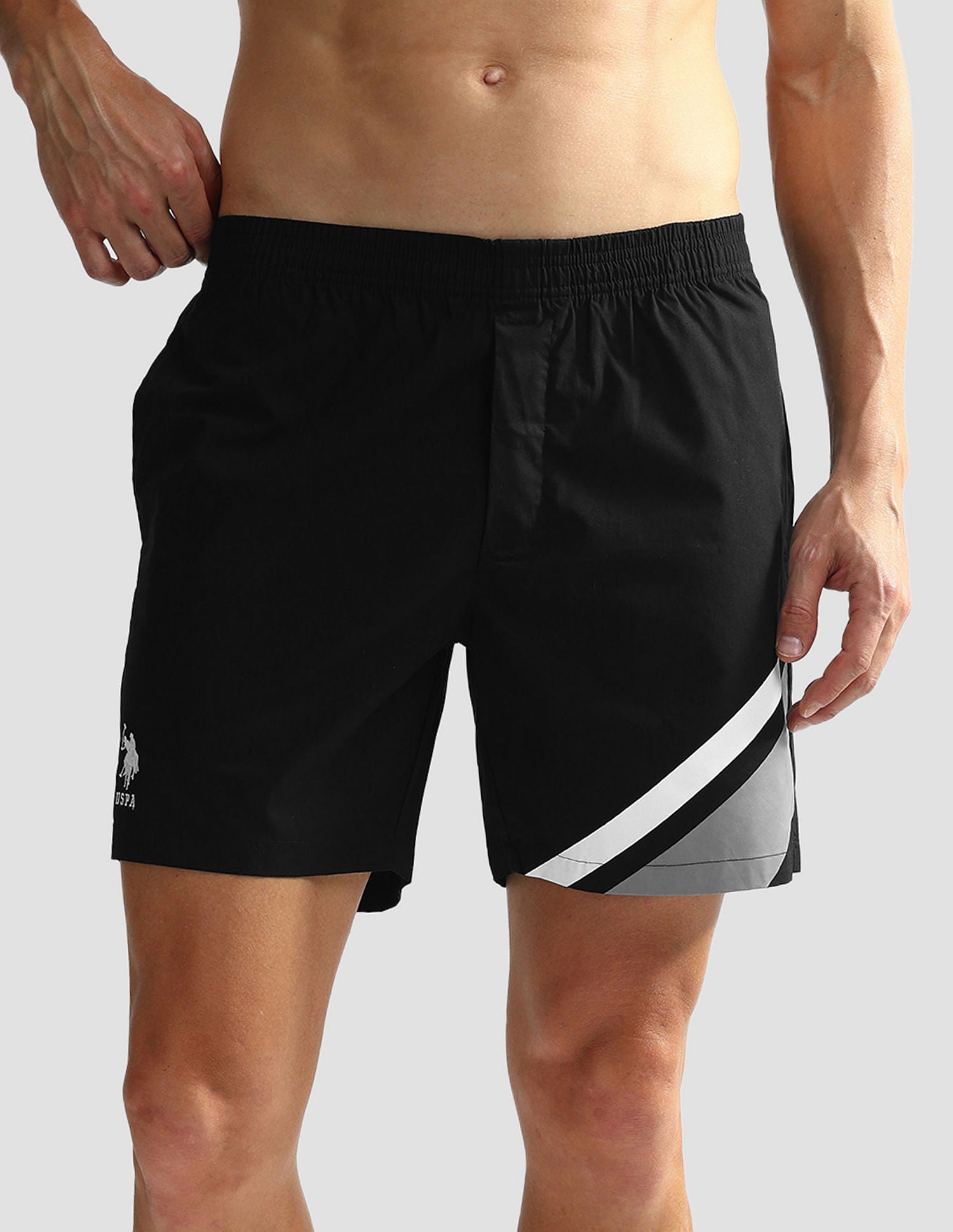 Mid Rise Solid OEX06 Shorts - Pack Of 1 Black Paneled - U.S. POLO ASSN. | Large