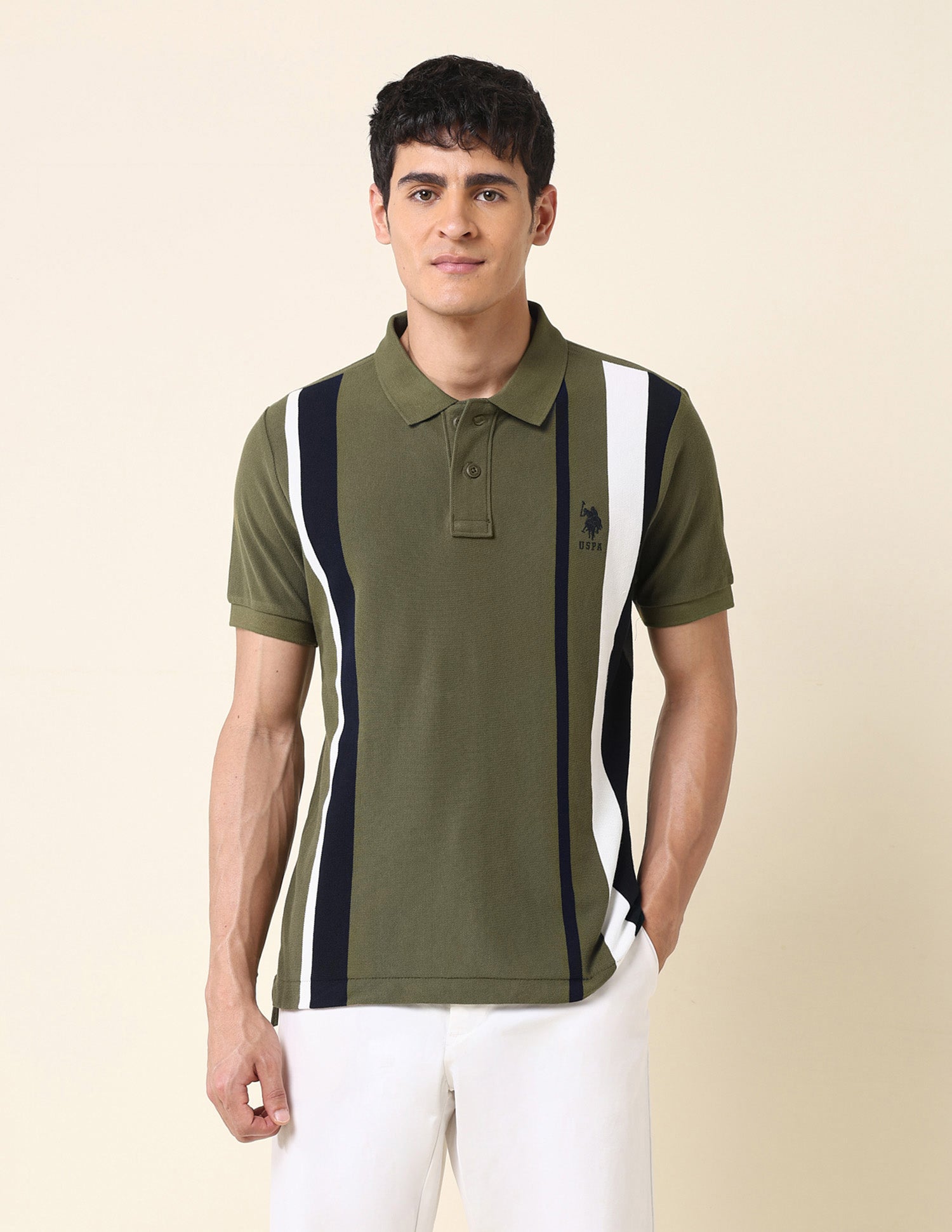 Vertical Striped Classic Polo Shirt Olive - U.S. Polo Assn. India | Large