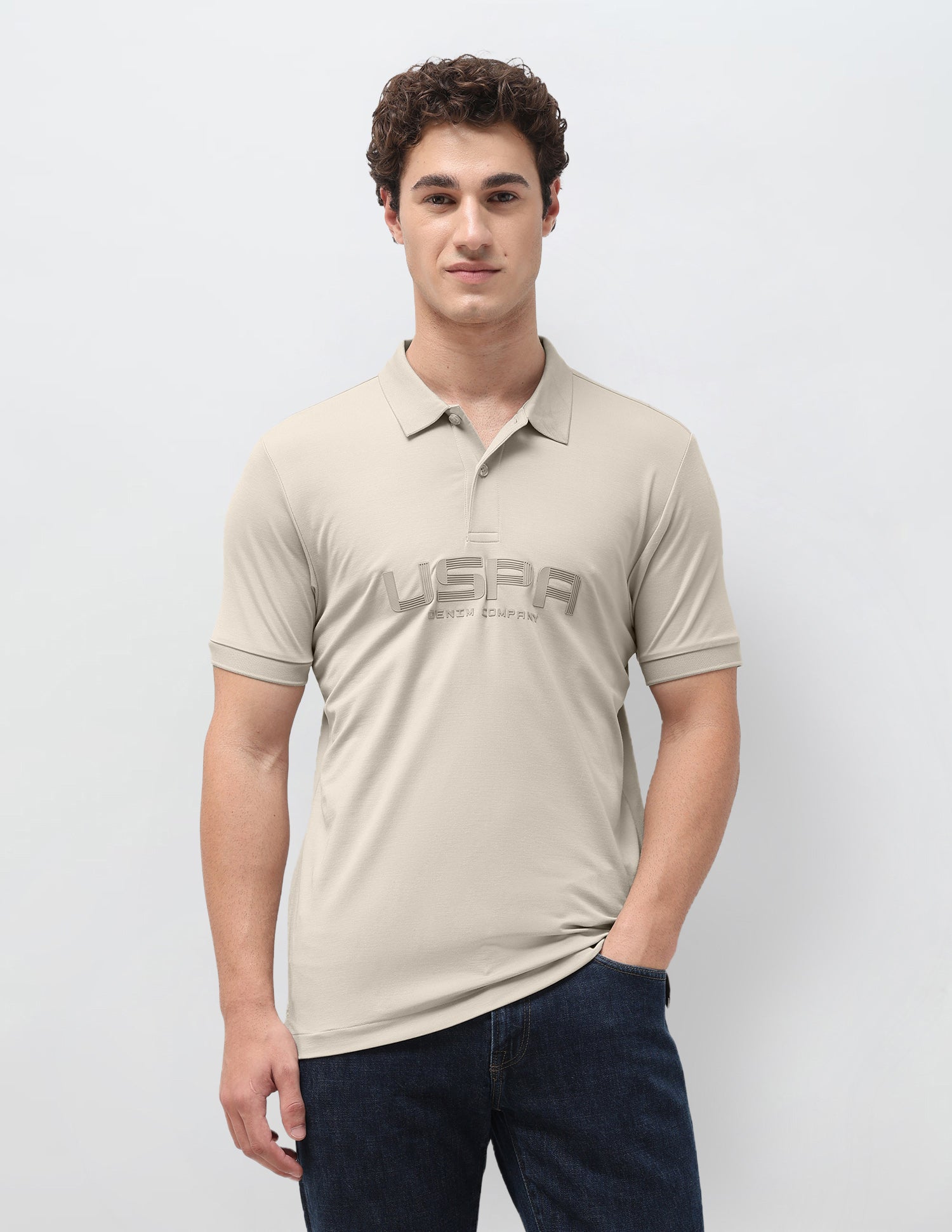 Brand Embroidered Polo Shirt Beige - U.S. Polo Assn. India | Large