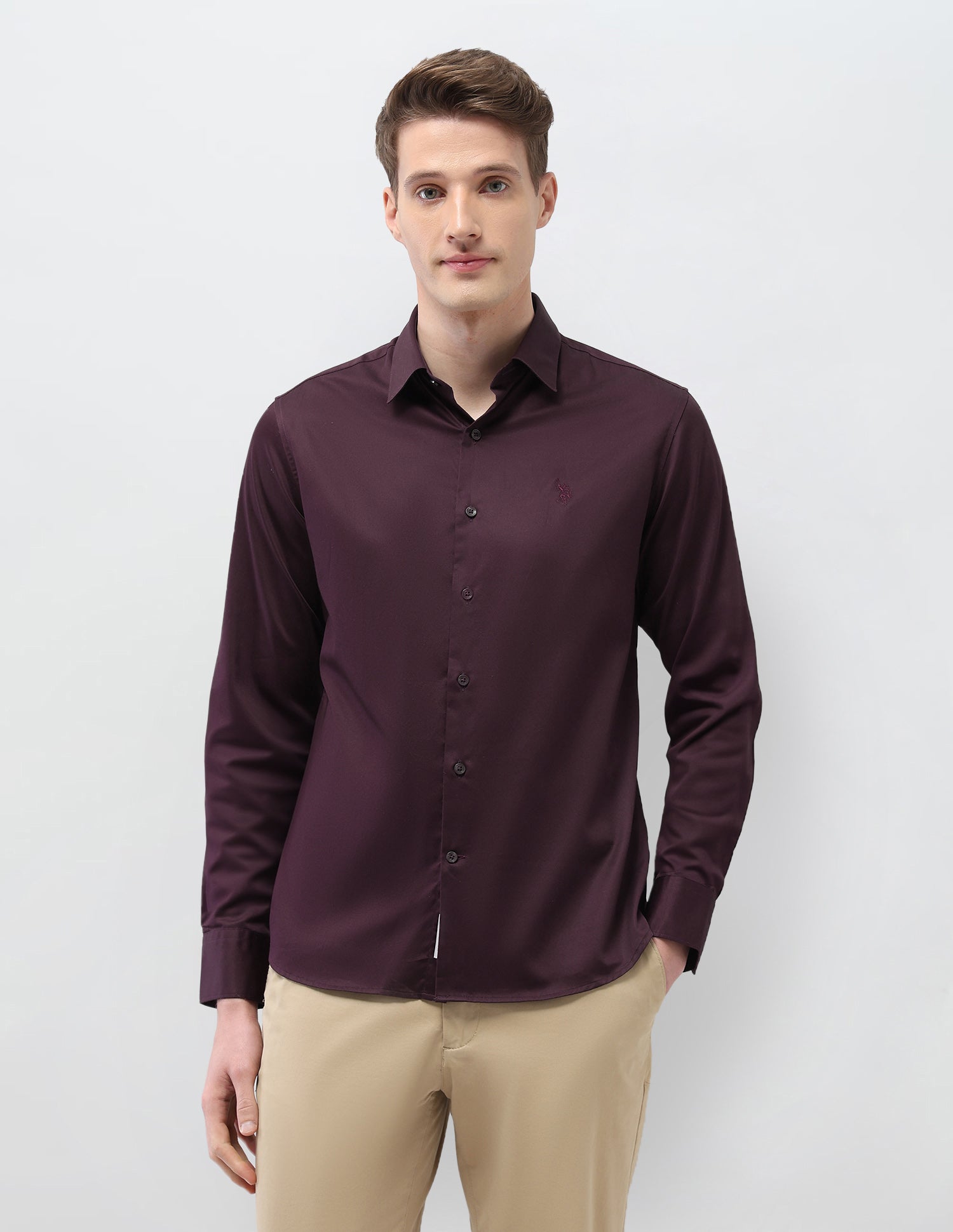 Solid Tailored Fit Shirt Wine - U.S. Polo Assn. India | Large