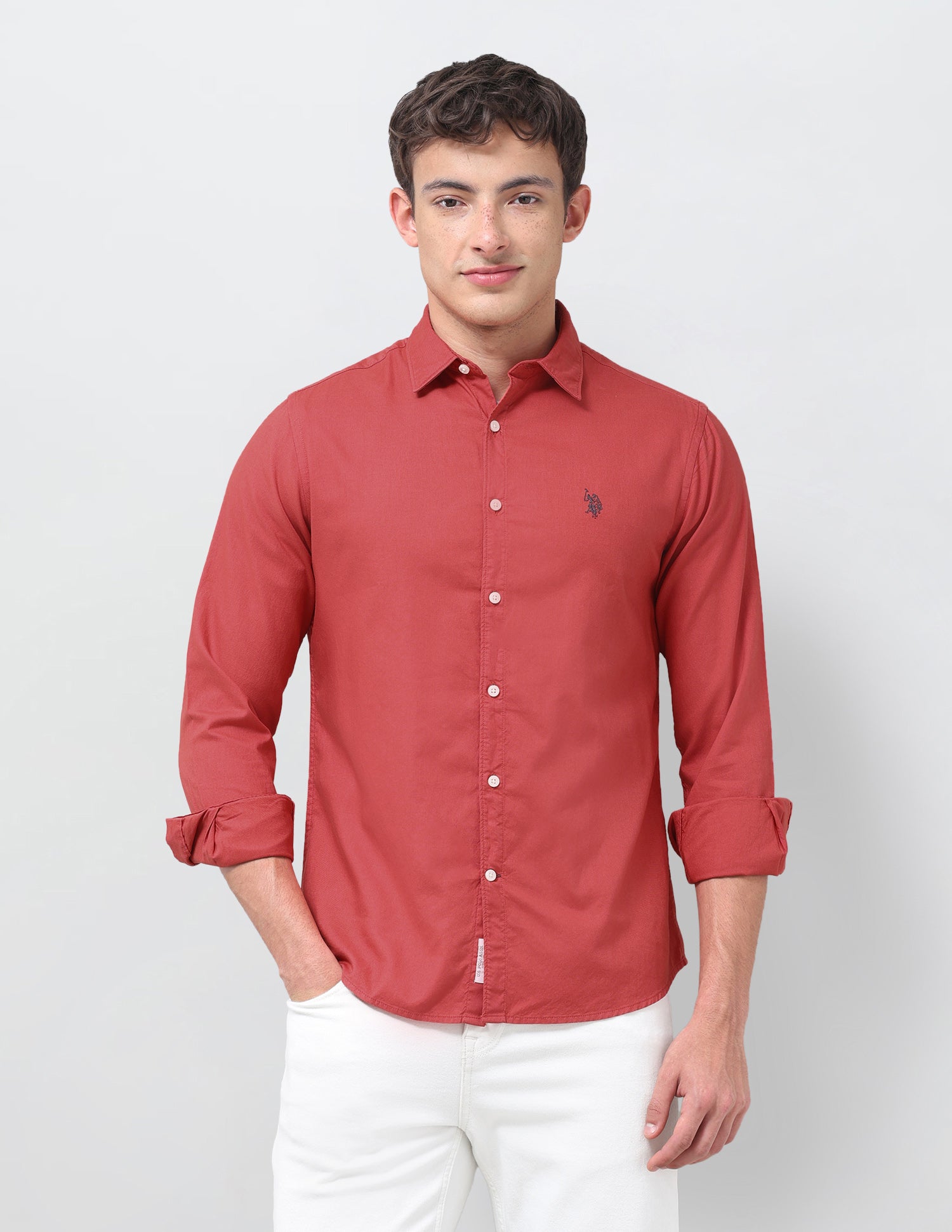 Solid Tailored Fit Shirt Orange - U.S. Polo Assn. India | Large