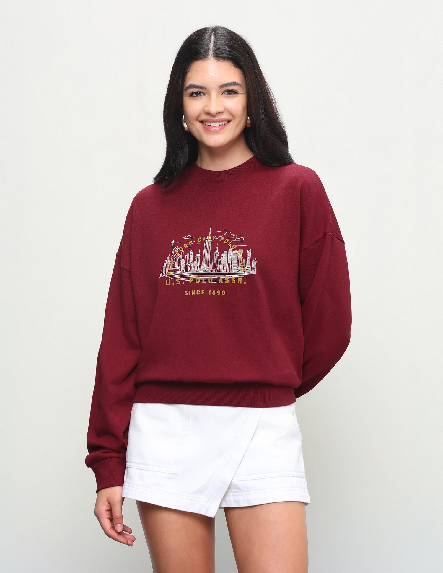 Graphic Brand Printed Oversized Fit Sweatshirt Dark Red - U.S. Polo Assn. India | Large