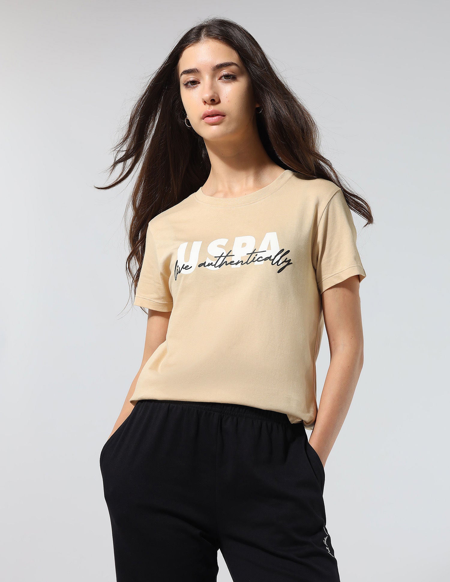 Regular Fit Brand Printed Lounge T-Shirt Beige - U.S. POLO ASSN. | Large