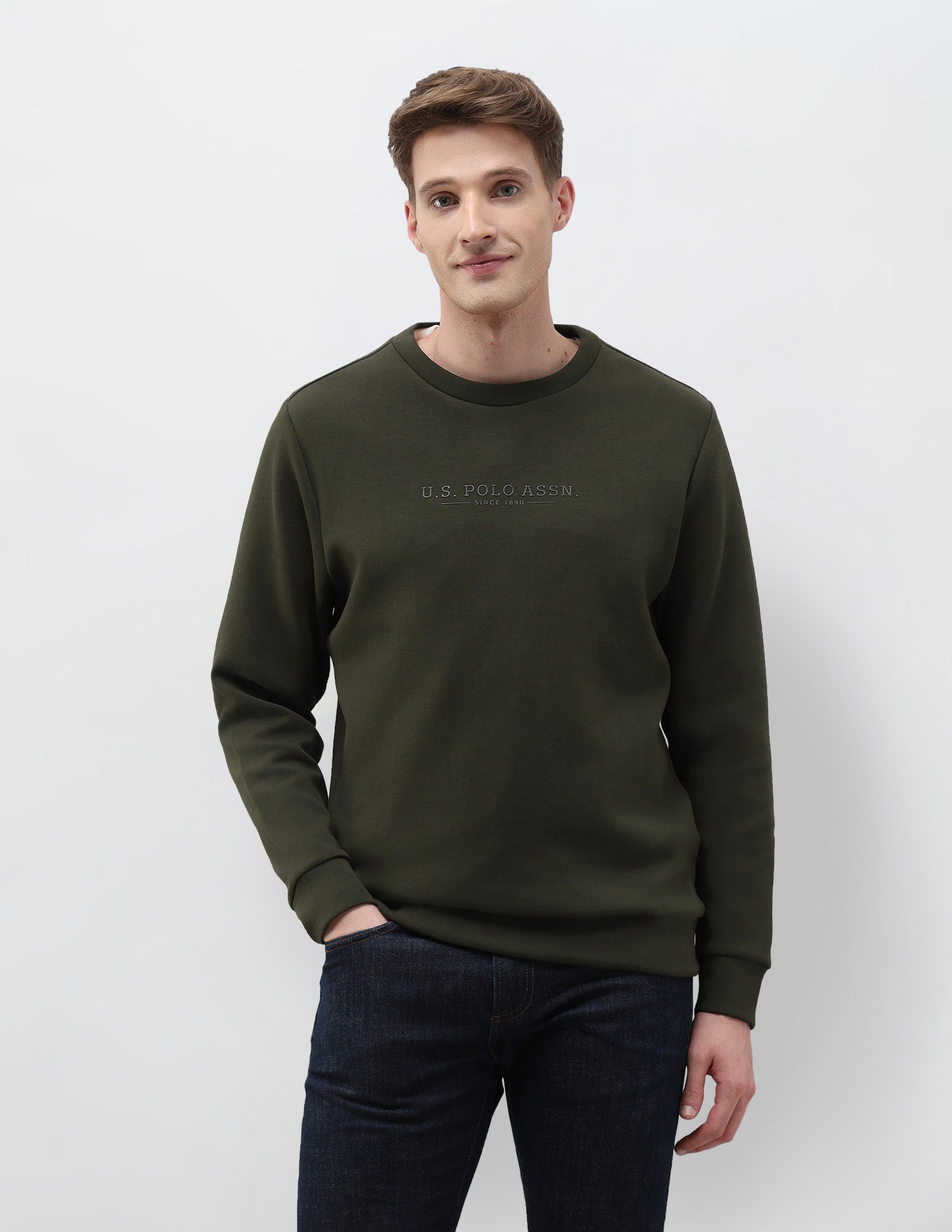 Solid Regular Fit Sweatshirt Olive - U.S. POLO ASSN. | Large