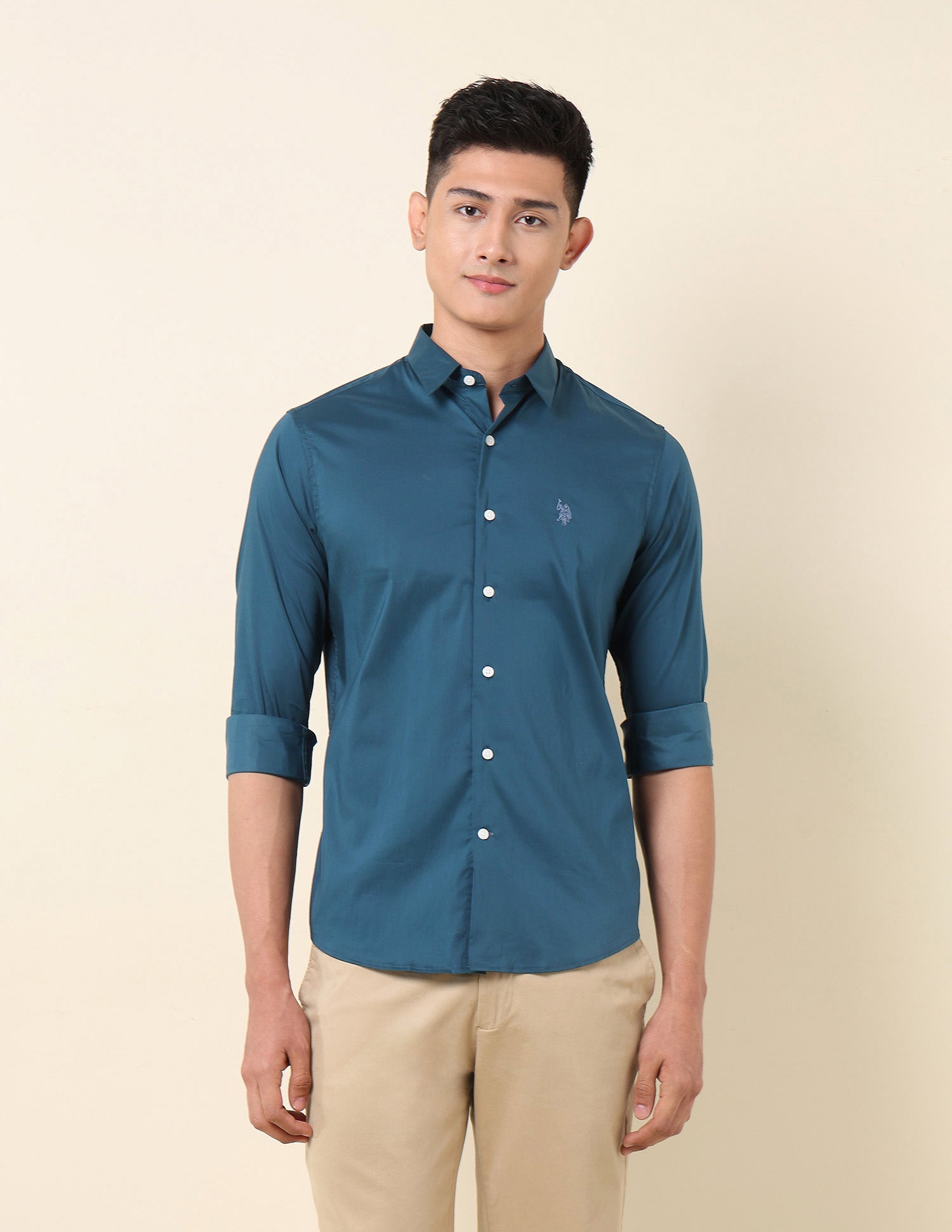 Tailored Fit Solid Shirt Teal - U.S. Polo Assn. India | Large